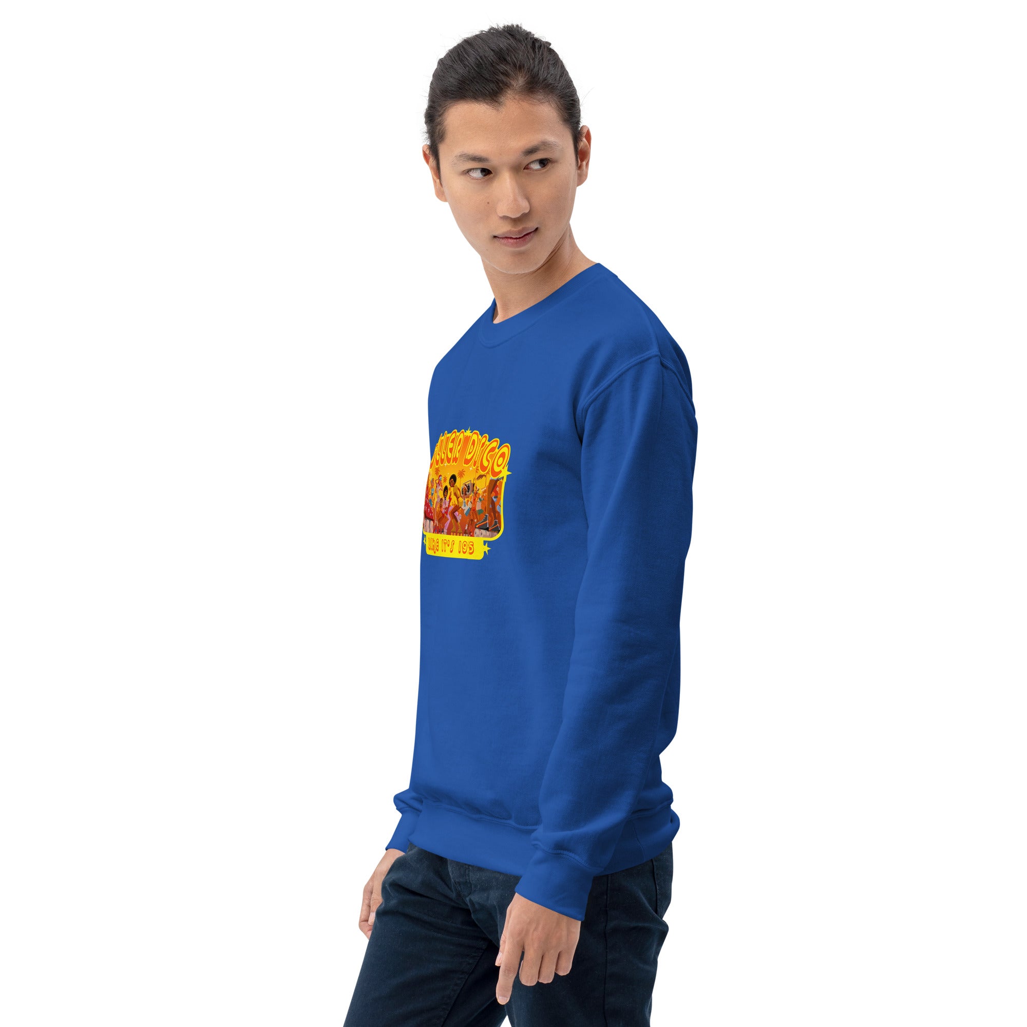 Sweat Unisexe à Col Rond Roller Disco 1975 sur couleurs claires (face & dos)