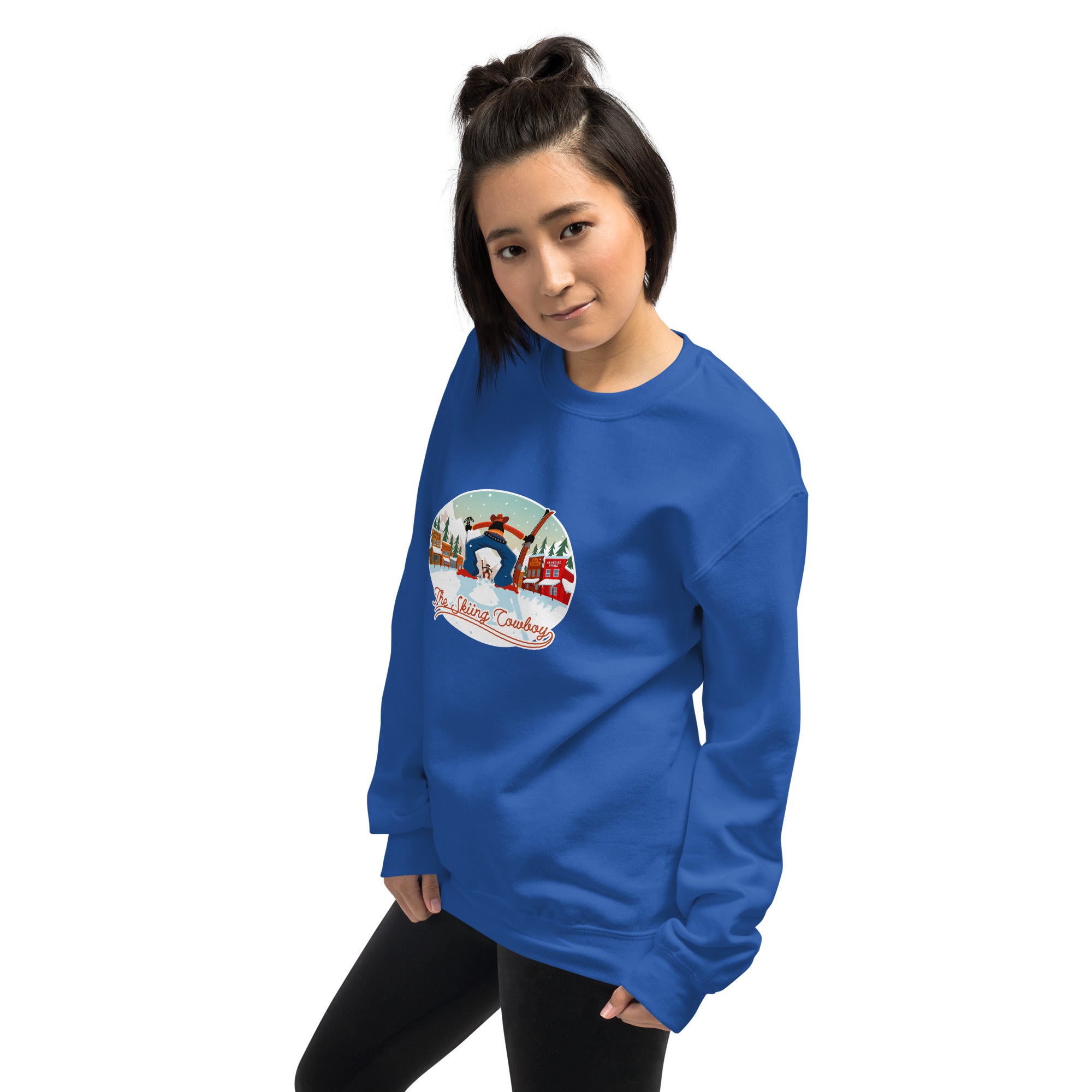 Sweat Unisexe à Col Rond Ski Fight at OK Corral sur couleurs claires (face & dos)