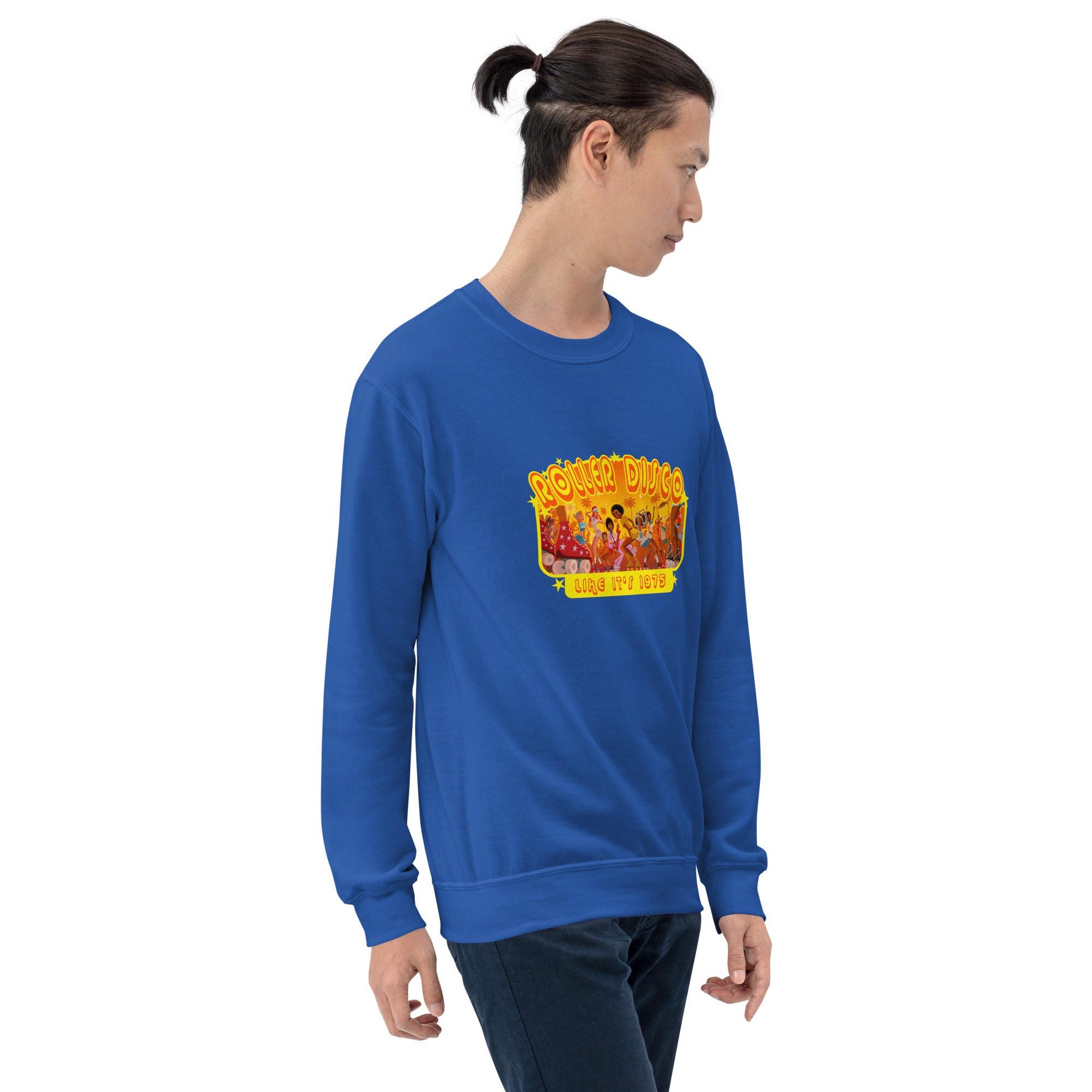 Sweat Unisexe à Col Rond Roller Disco 1975 sur couleurs claires (face & dos)