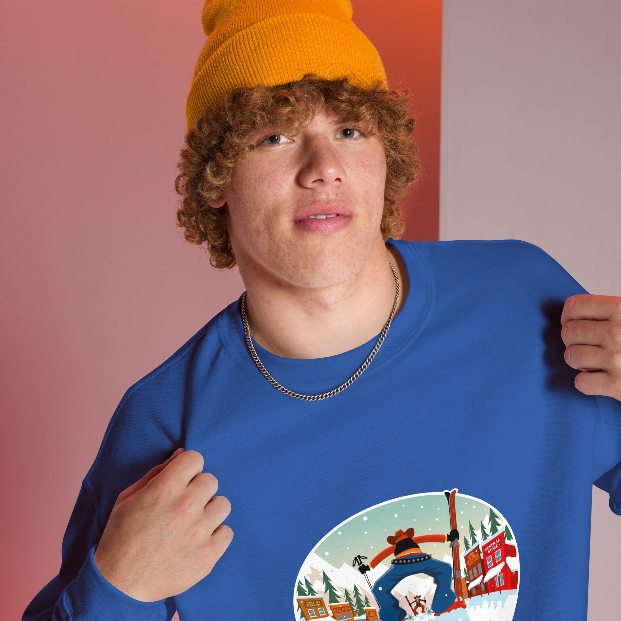 Sweat Unisexe à Col Rond Ski Fight at OK Corral sur couleurs claires (face & dos)