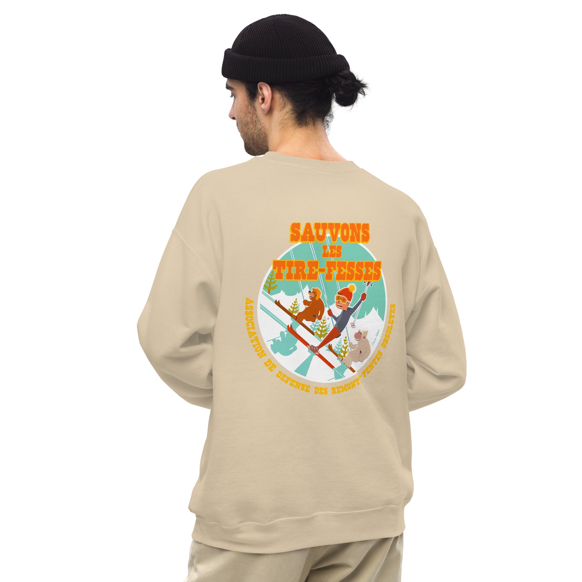 Sweat Unisexe à Col Rond Sauvons les Tires-fesses sur couleurs claires (face & dos)