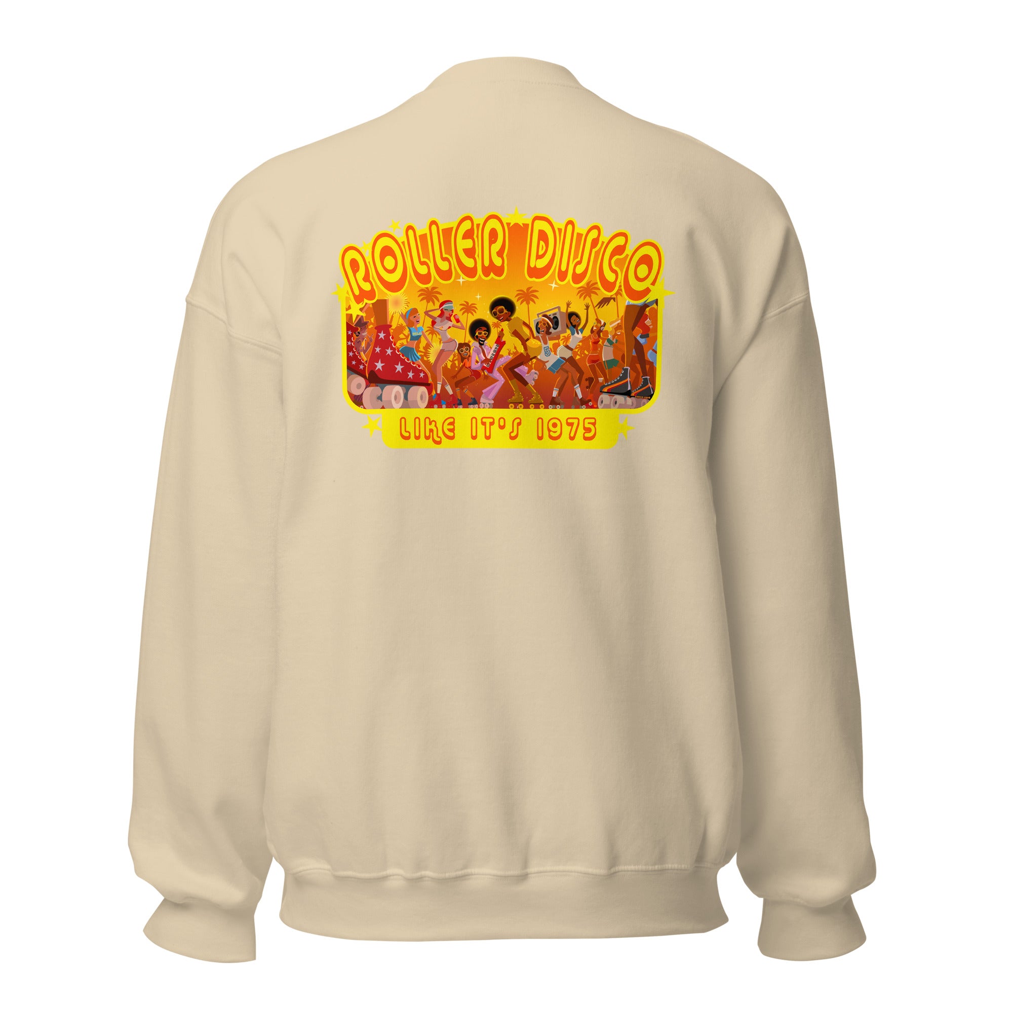 Sweat Unisexe à Col Rond Roller Disco 1975 sur couleurs claires (face & dos)