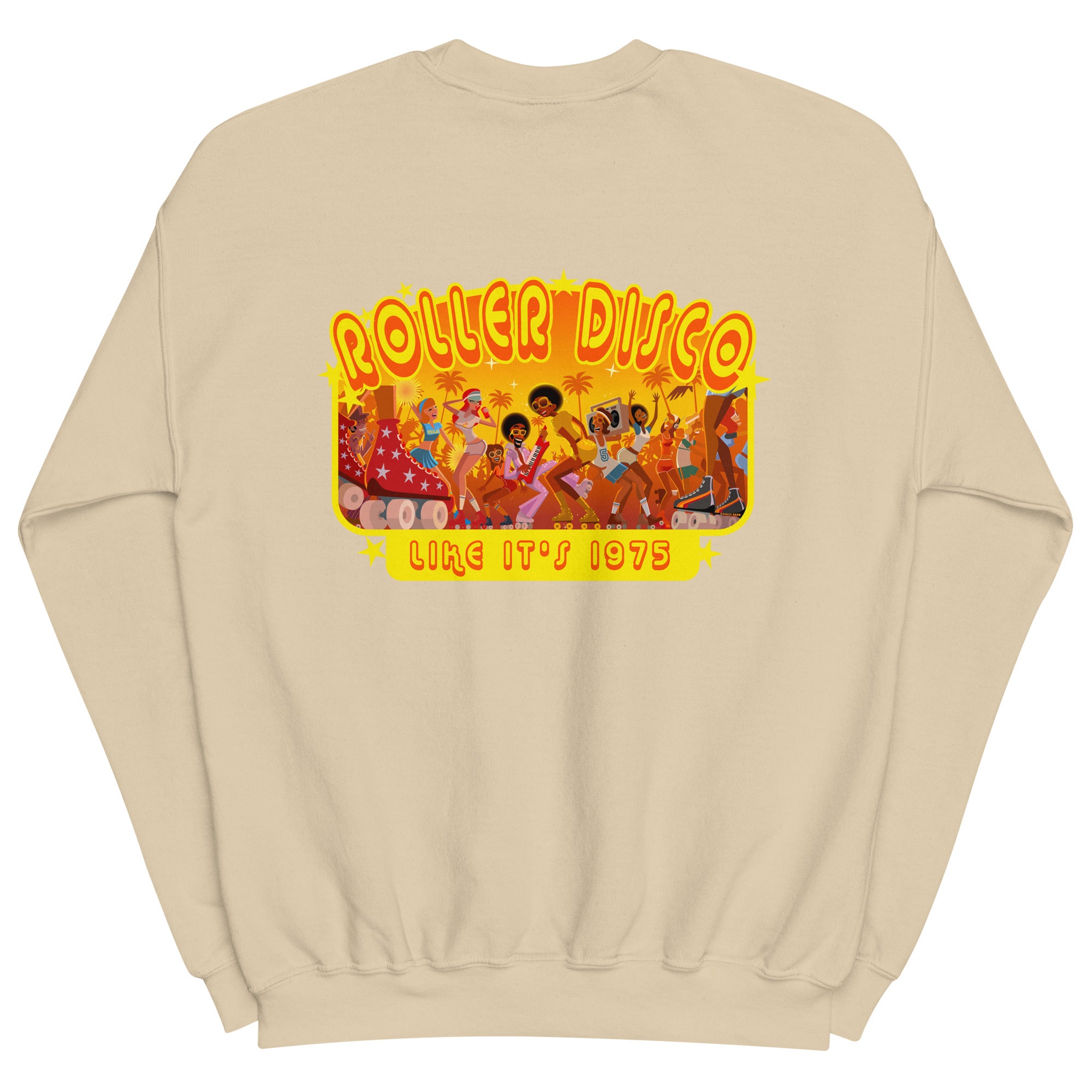 Sweat Unisexe à Col Rond Roller Disco 1975 sur couleurs claires (face & dos)