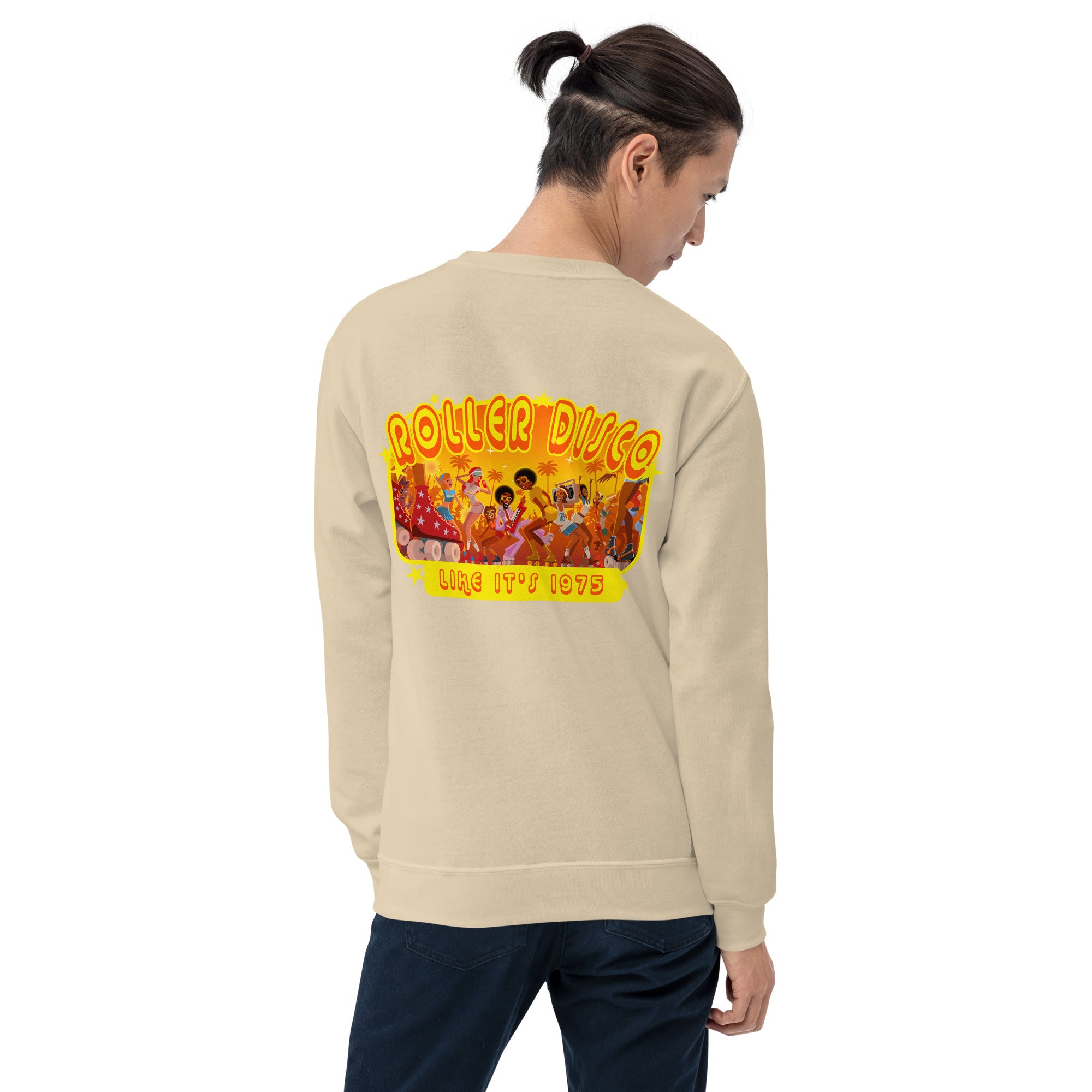 Sweat Unisexe à Col Rond Roller Disco 1975 sur couleurs claires (face & dos)