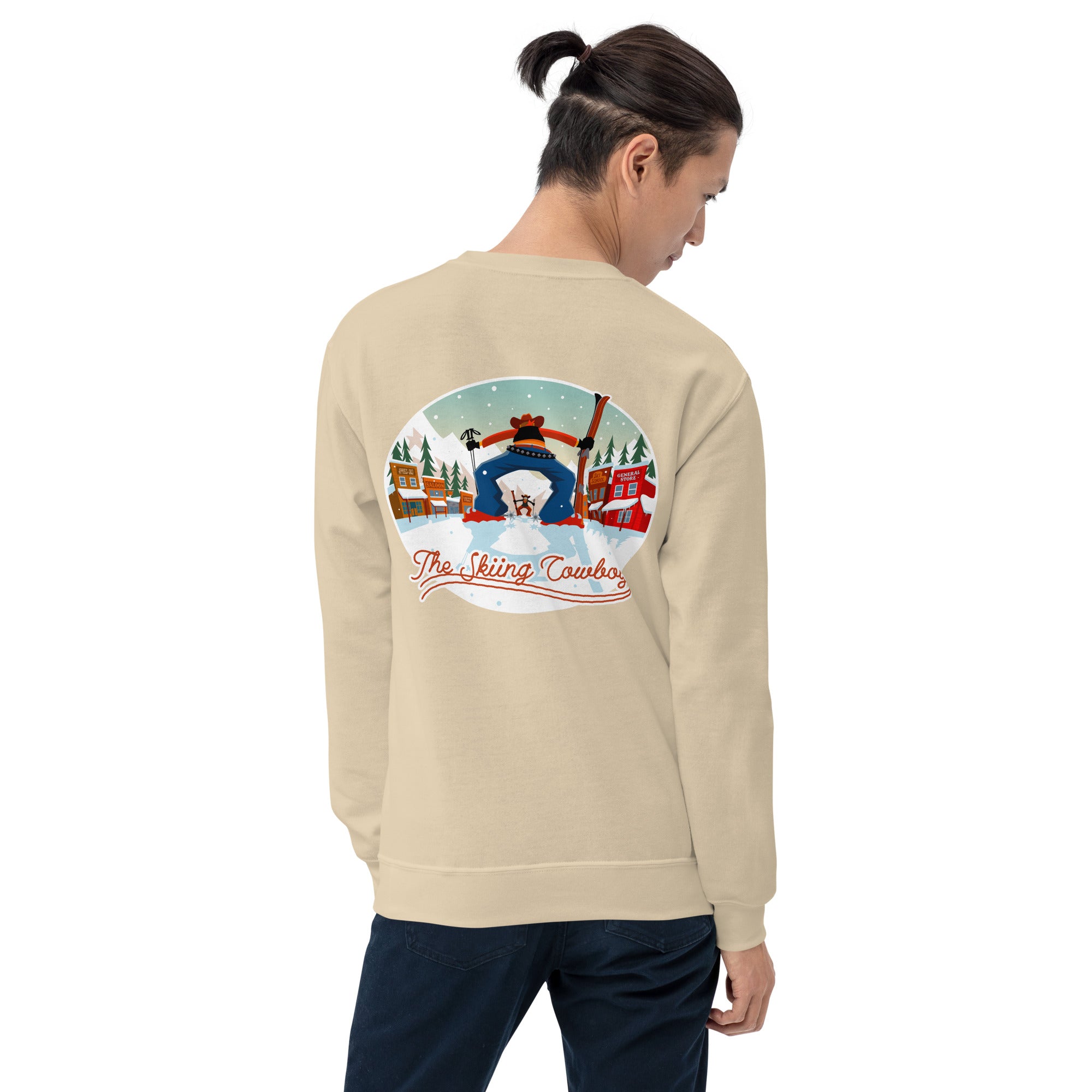 Sweat Unisexe à Col Rond Ski Fight at OK Corral sur couleurs claires (face & dos)