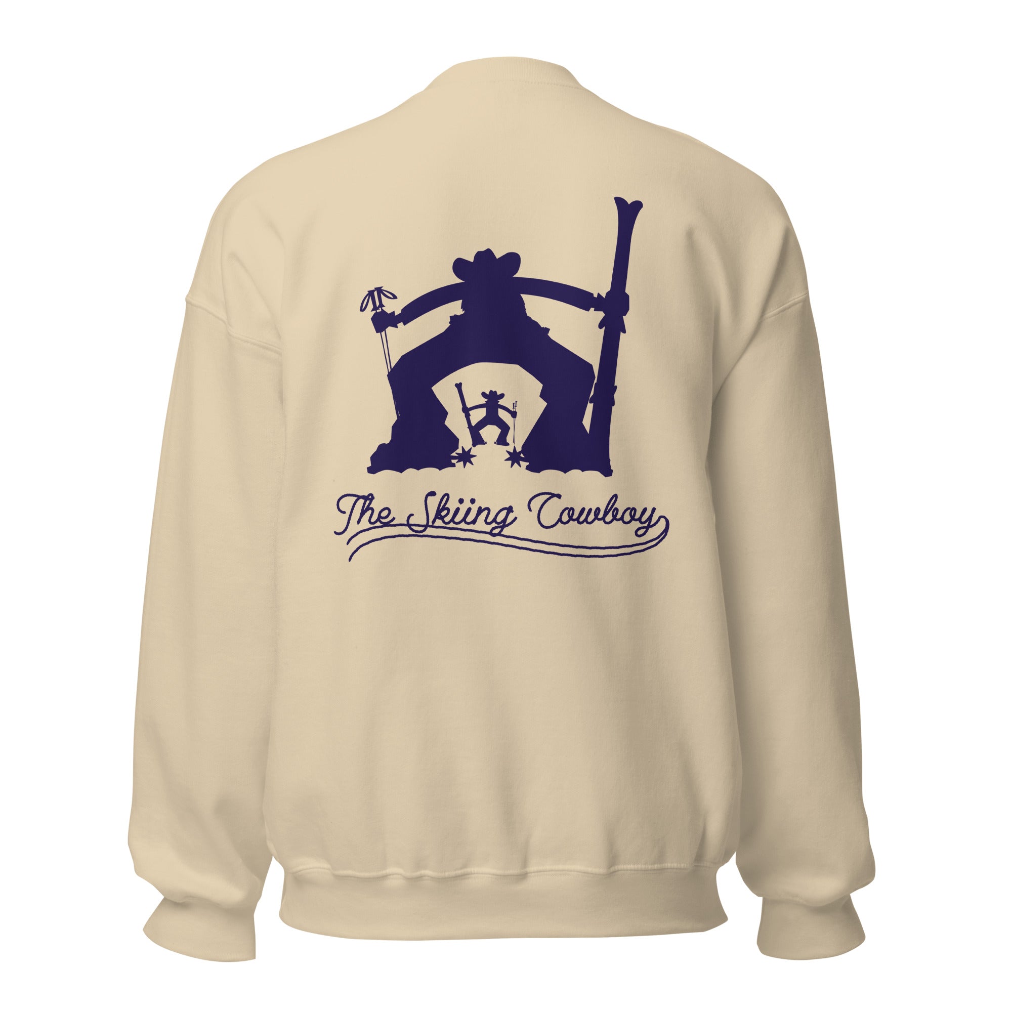 Sweat Unisexe à Col Rond Skiing Cowboy & Ski Fight at OK Corral Silhouette sur couleurs claires (face & dos)