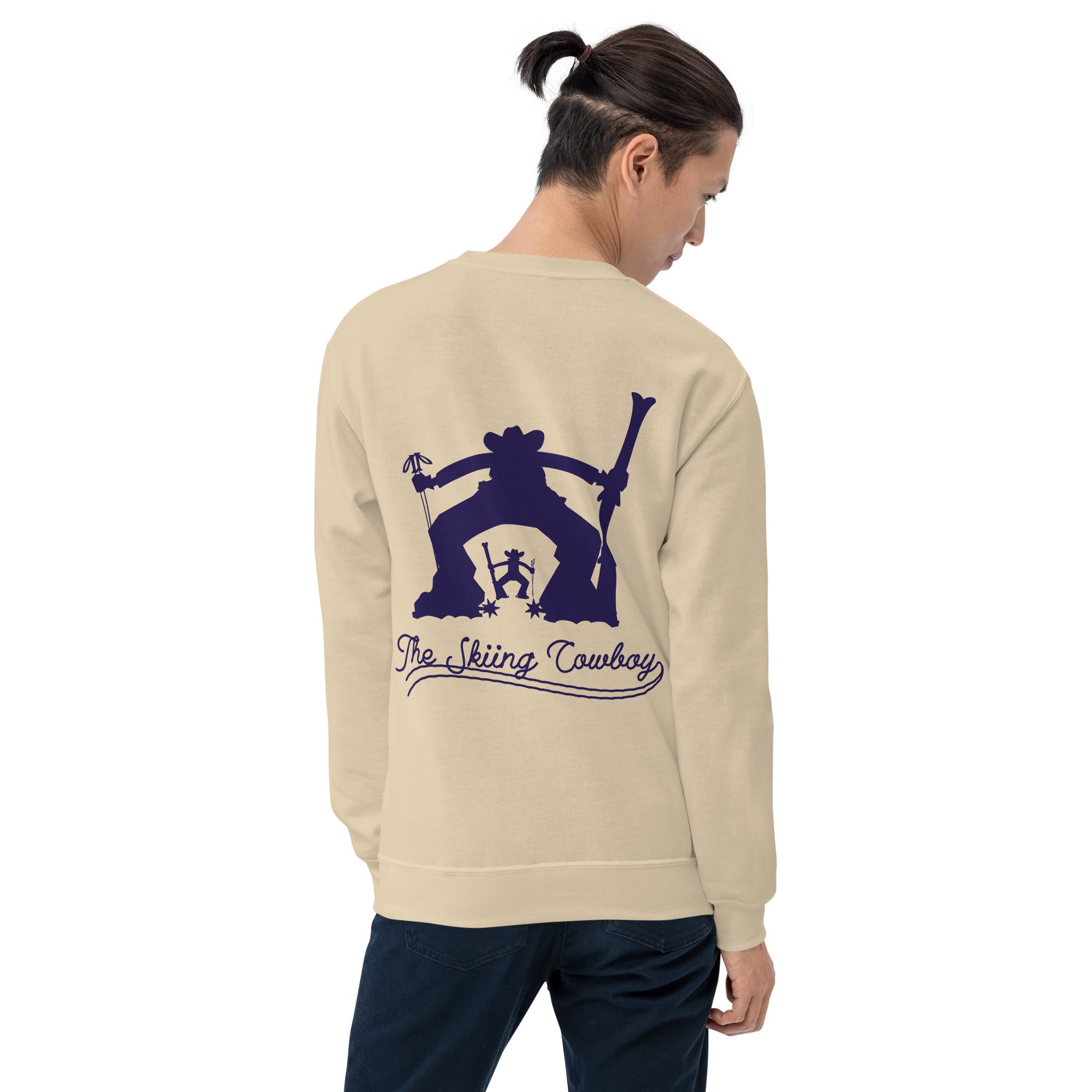 Sweat Unisexe à Col Rond Skiing Cowboy & Ski Fight at OK Corral Silhouette sur couleurs claires (face & dos)