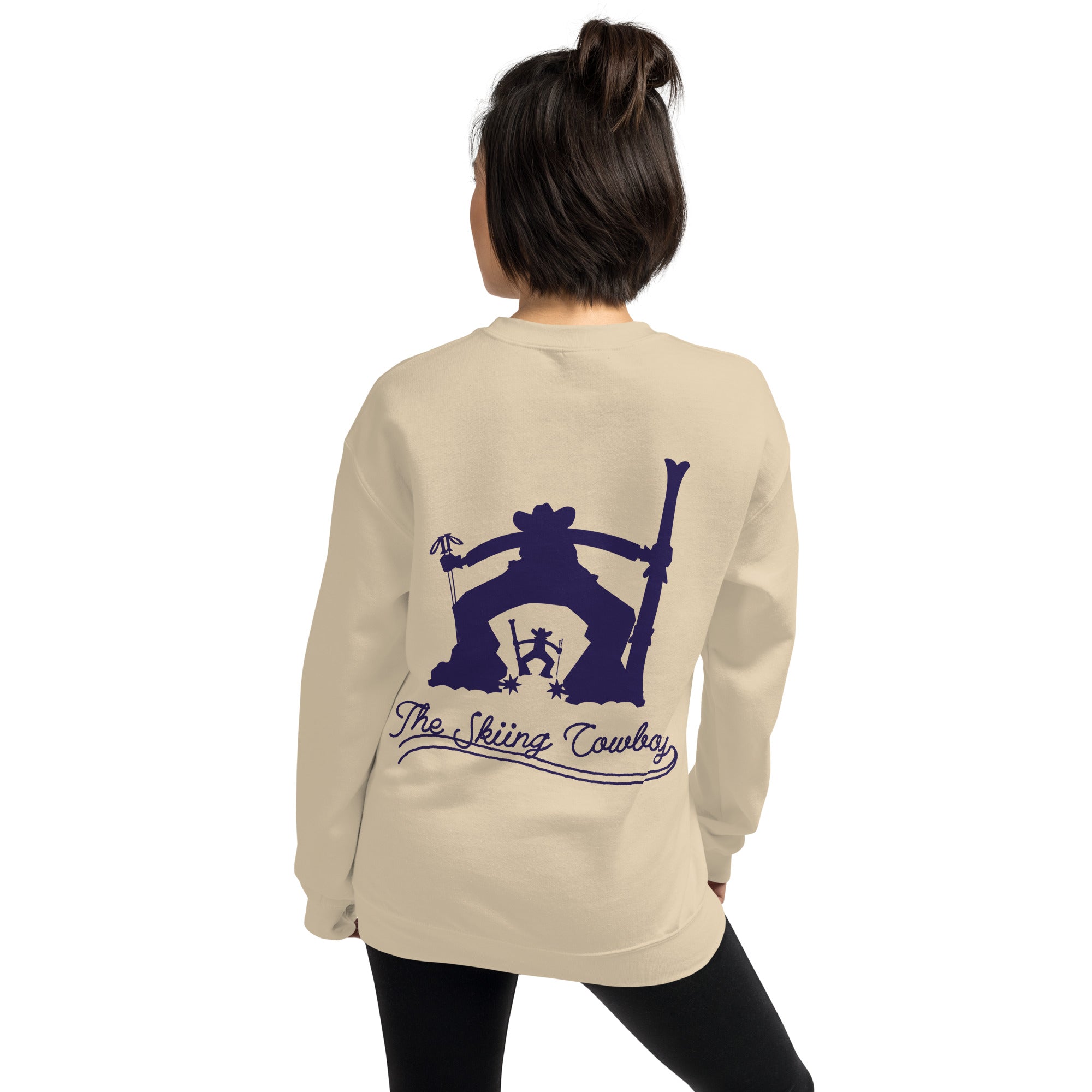 Sweat Unisexe à Col Rond Skiing Cowboy & Ski Fight at OK Corral Silhouette sur couleurs claires (face & dos)