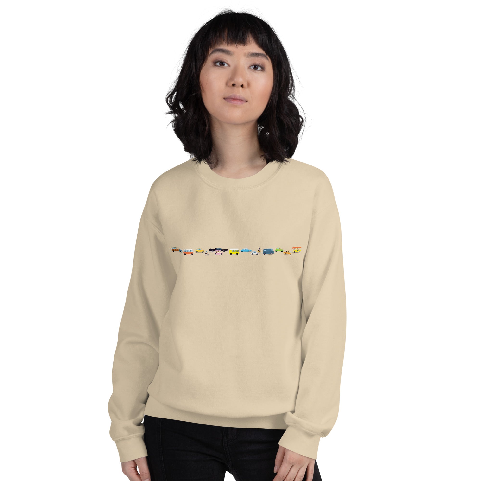 Sweat Unisexe à Col Rond Vintage Cars Traffic Jam sur couleurs claires