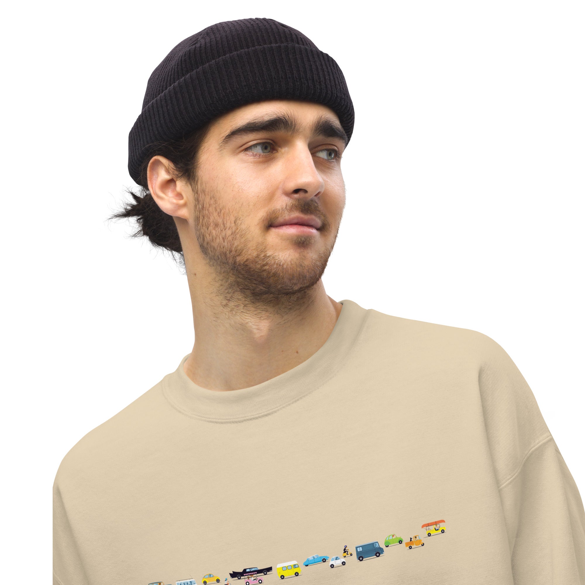Sweat Unisexe à Col Rond Vintage Cars Traffic Jam sur couleurs claires