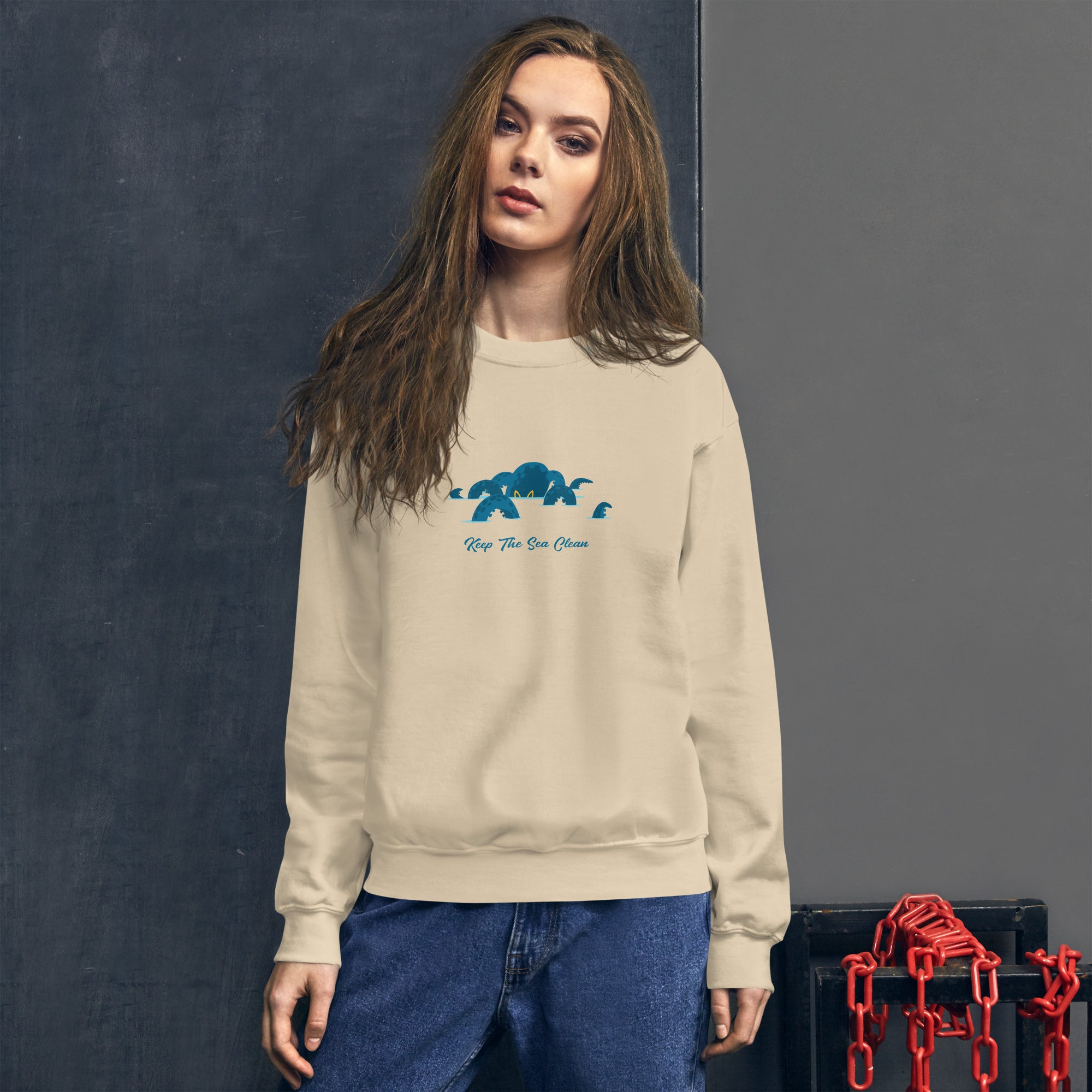 Sweat Unisexe à Col Rond Octopus Blue sur couleurs claires