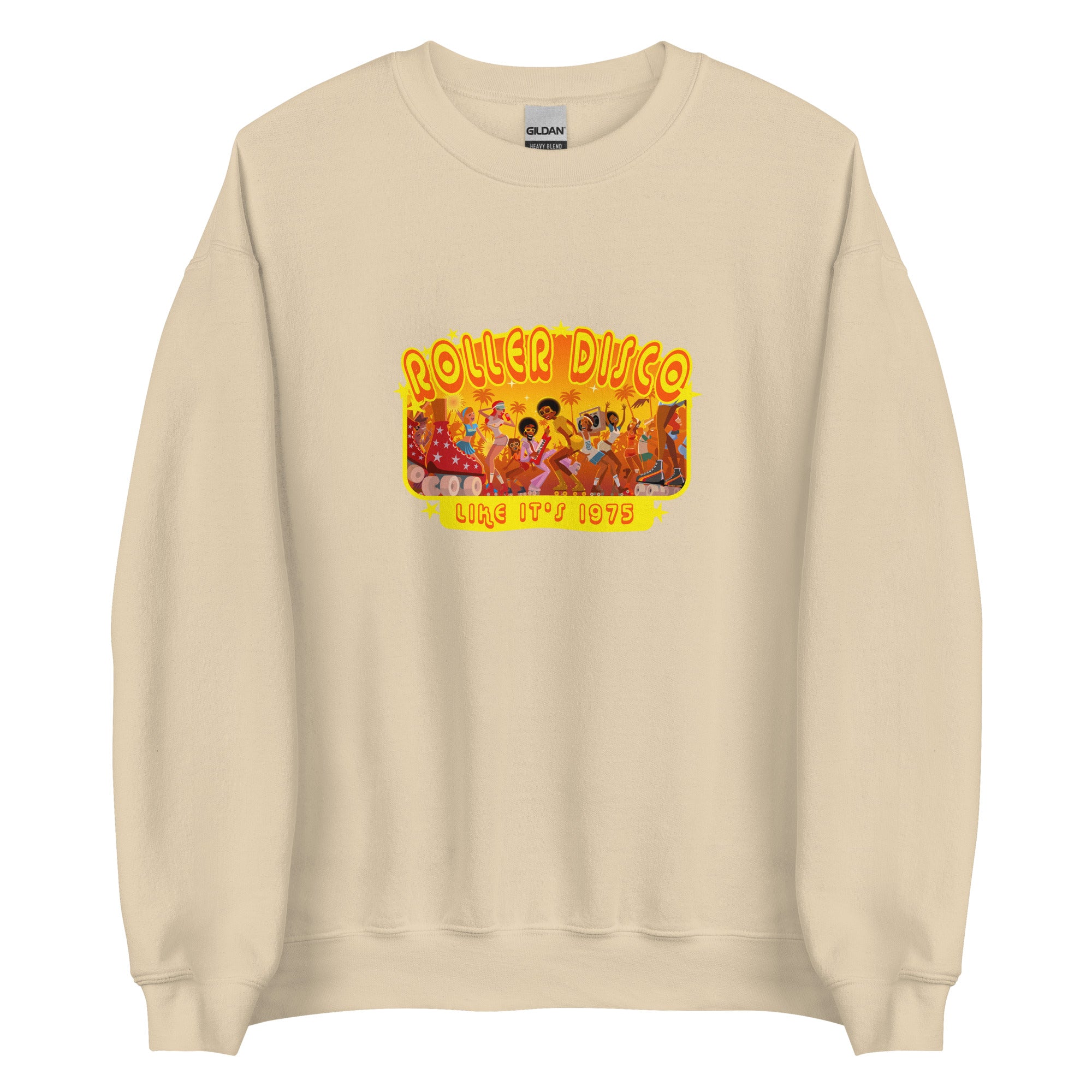 Sweat Unisexe à Col Rond Roller Disco 1975 sur couleurs claires (face & dos)