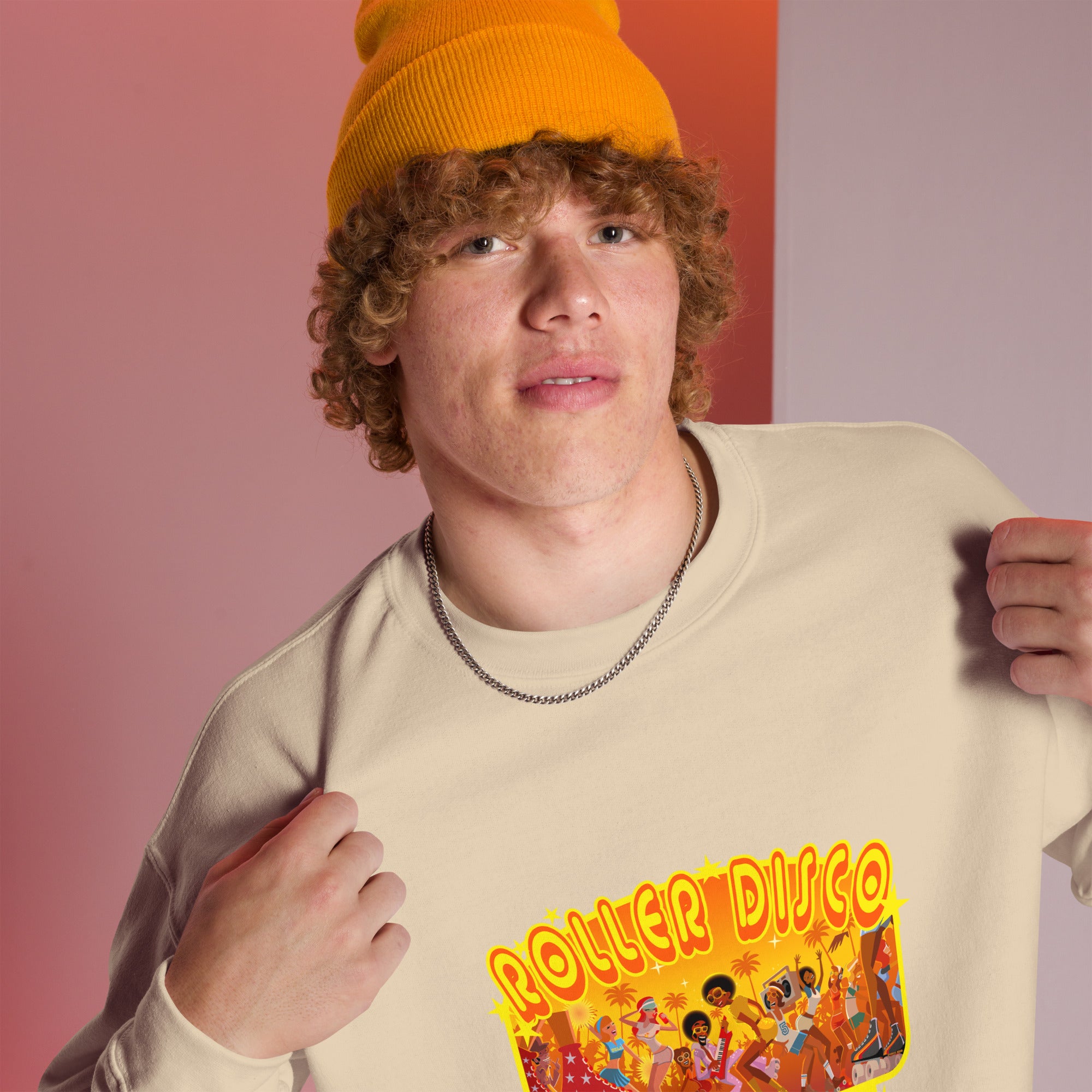 Sweat Unisexe à Col Rond Roller Disco 1975 sur couleurs claires (face & dos)