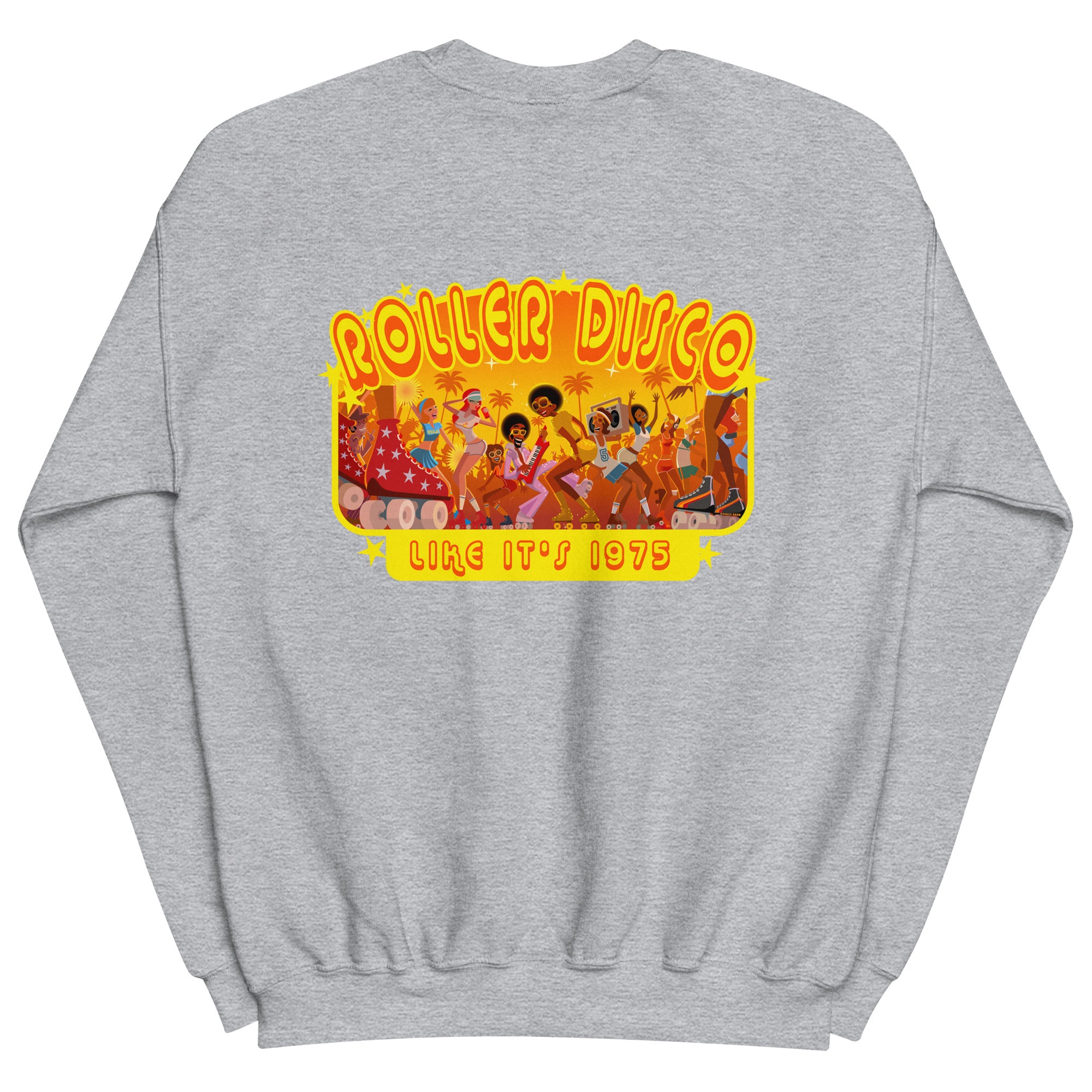 Sweat Unisexe à Col Rond Roller Disco 1975 sur couleurs claires (face & dos)