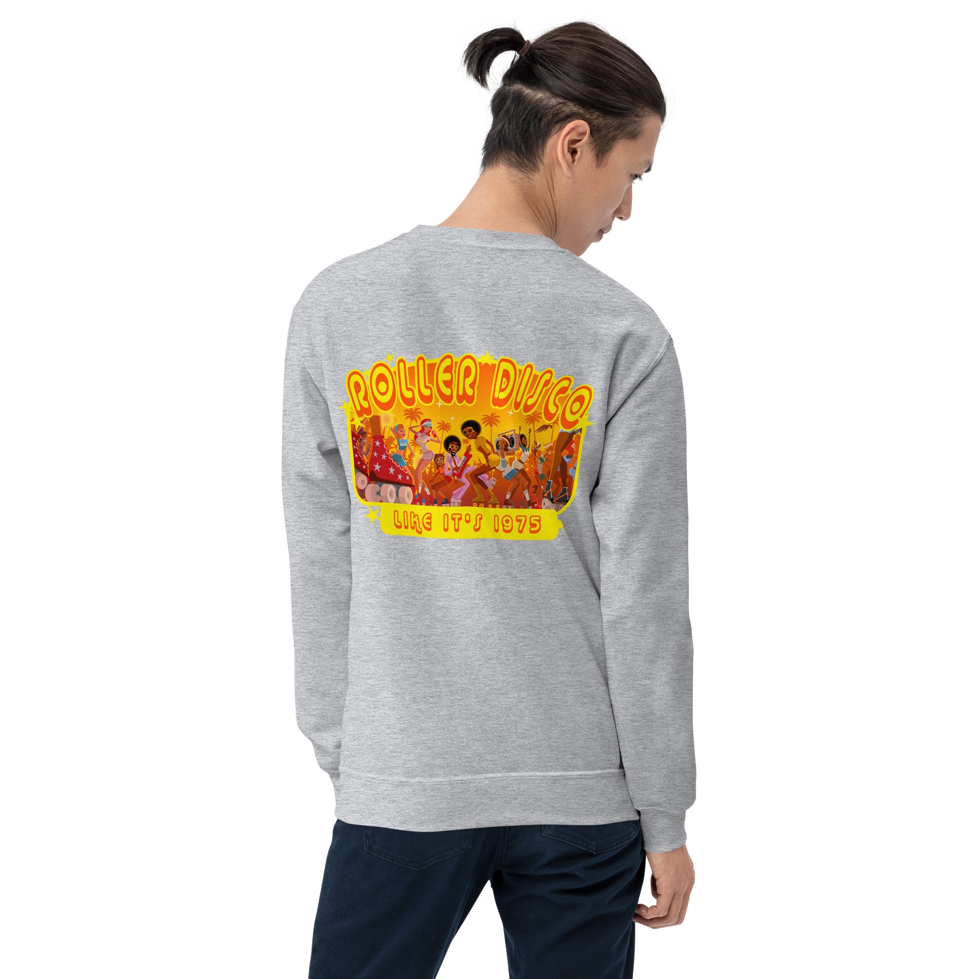 Sweat Unisexe à Col Rond Roller Disco 1975 sur couleurs claires (face & dos)