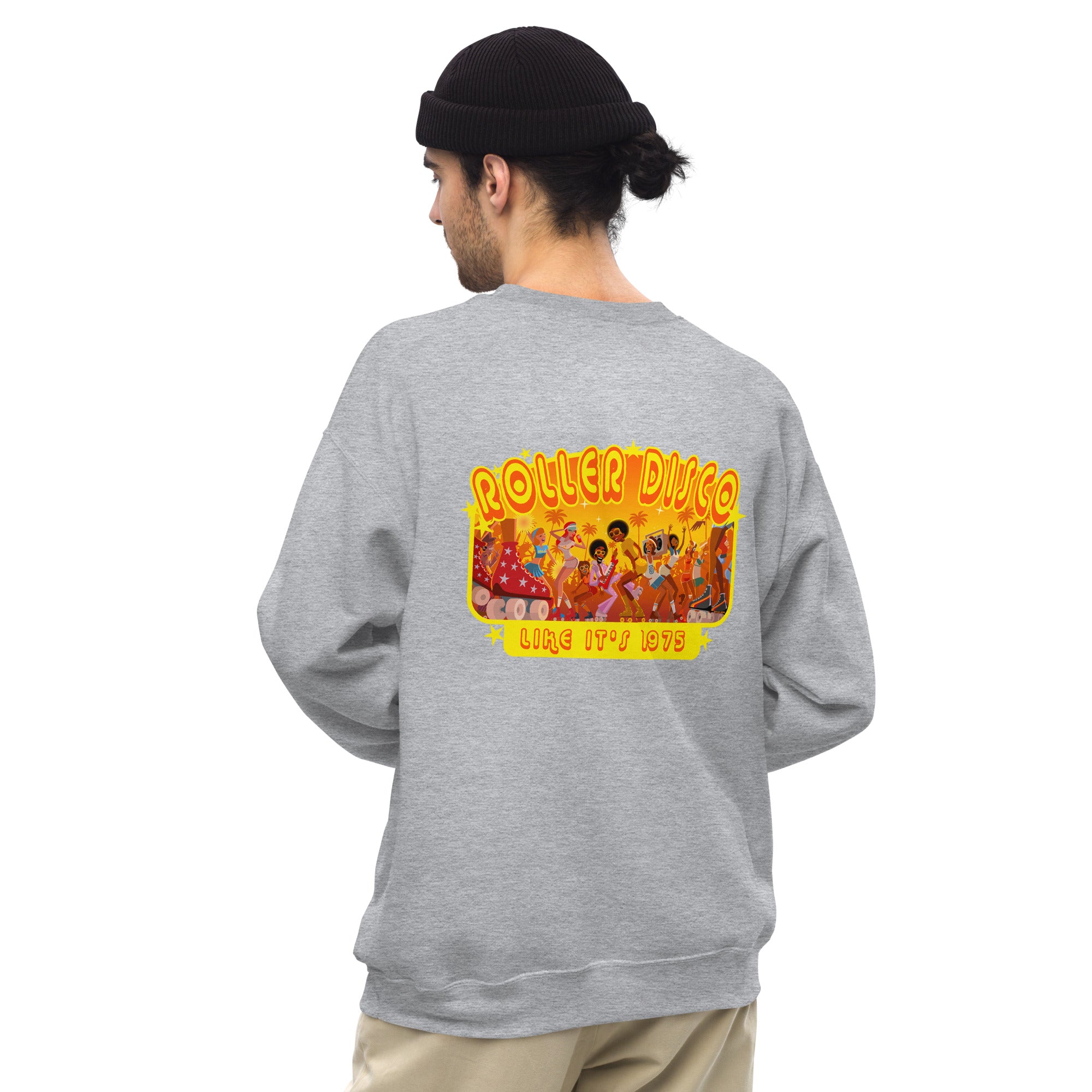 Sweat Unisexe à Col Rond Roller Disco 1975 sur couleurs claires (face & dos)