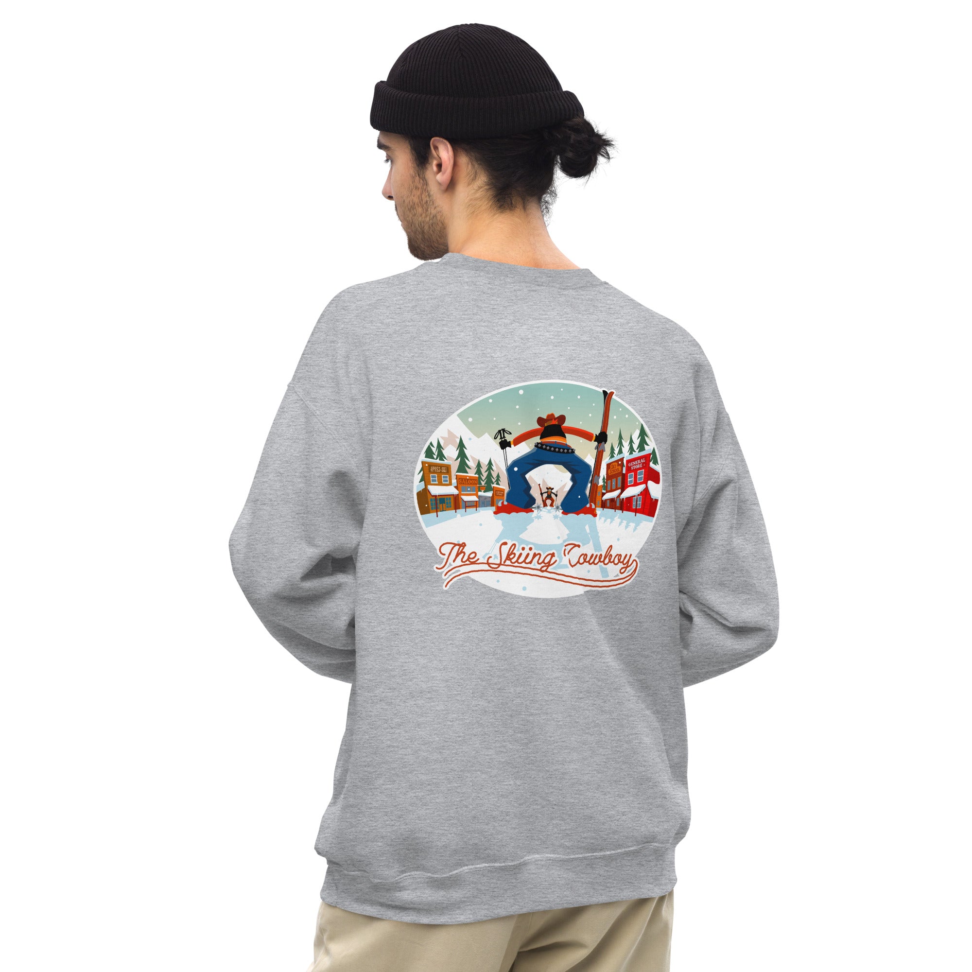 Sweat Unisexe à Col Rond Ski Fight at OK Corral sur couleurs claires (face & dos)