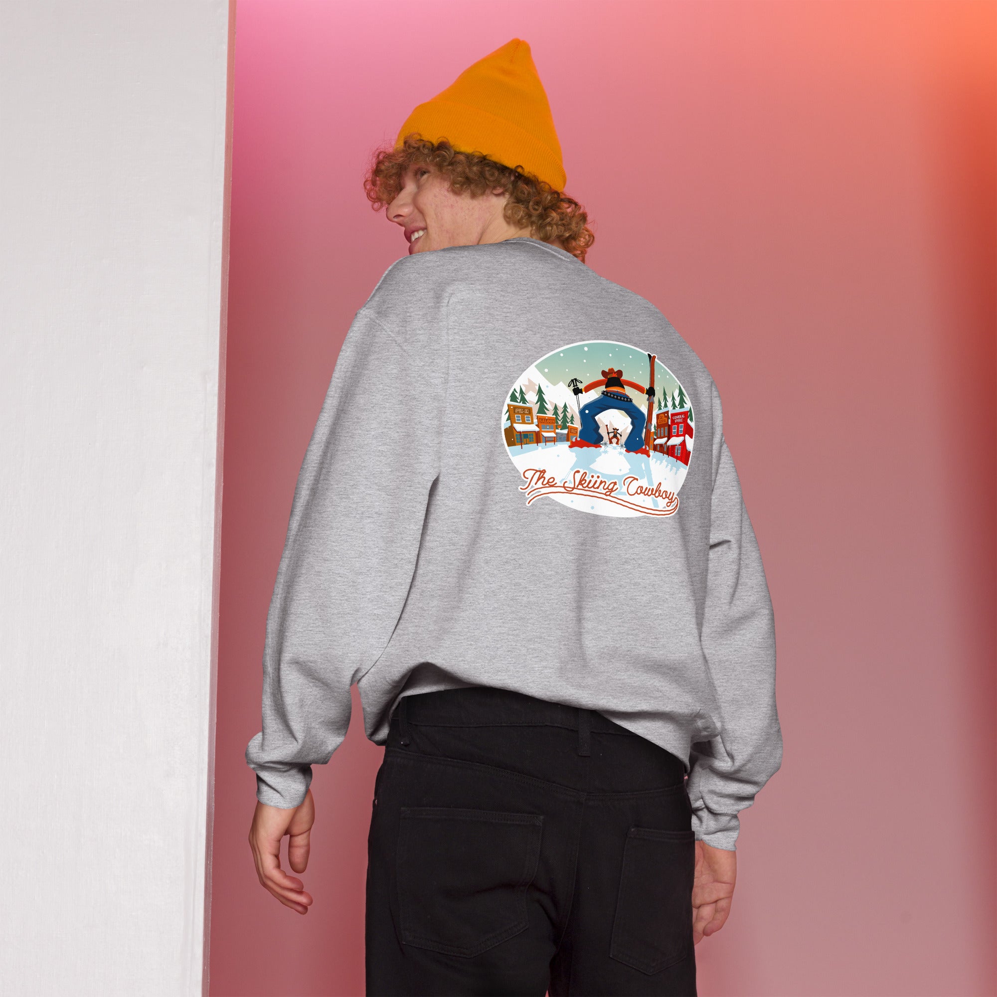 Sweat Unisexe à Col Rond Ski Fight at OK Corral sur couleurs claires (face & dos)