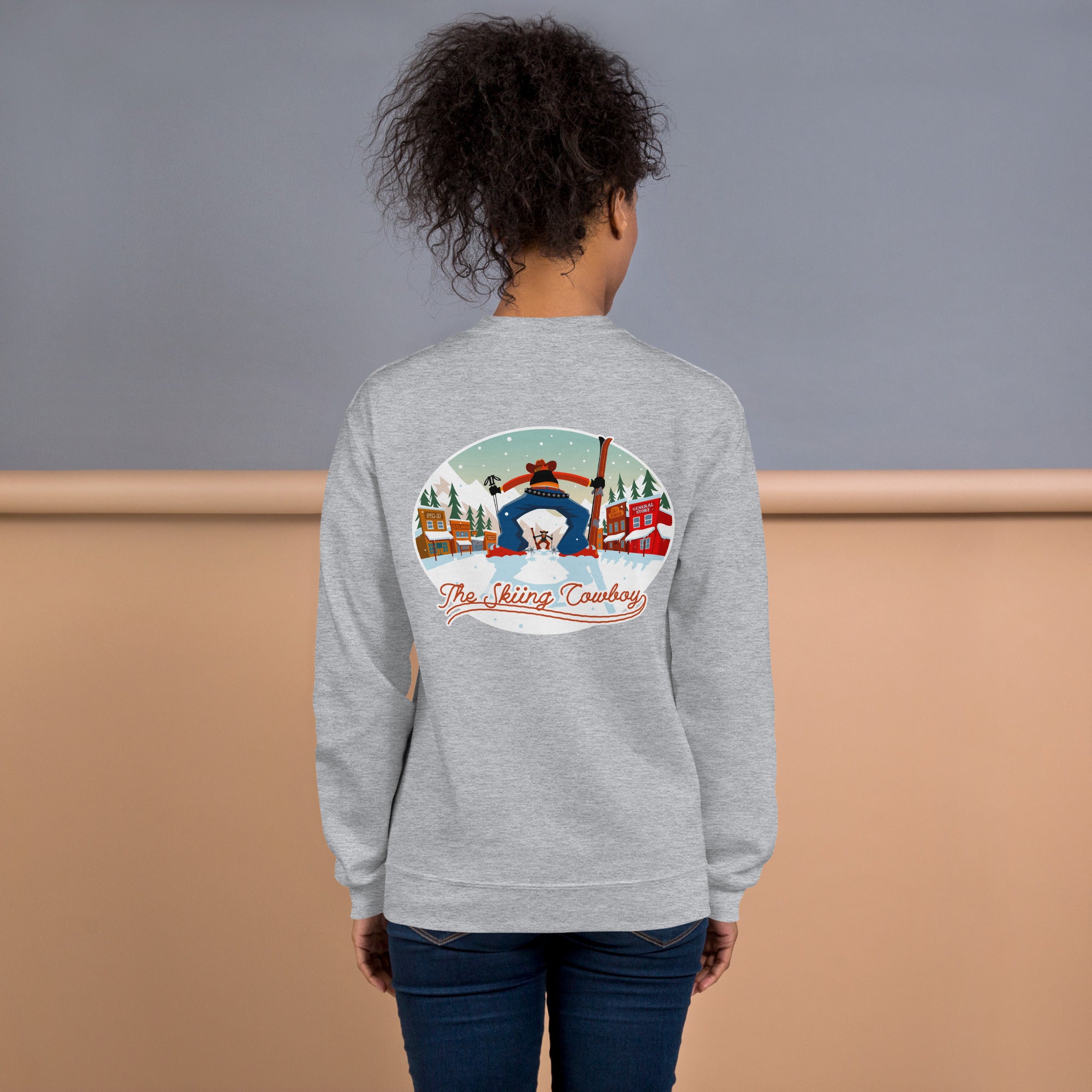 Sweat Unisexe à Col Rond Ski Fight at OK Corral sur couleurs claires (face & dos)