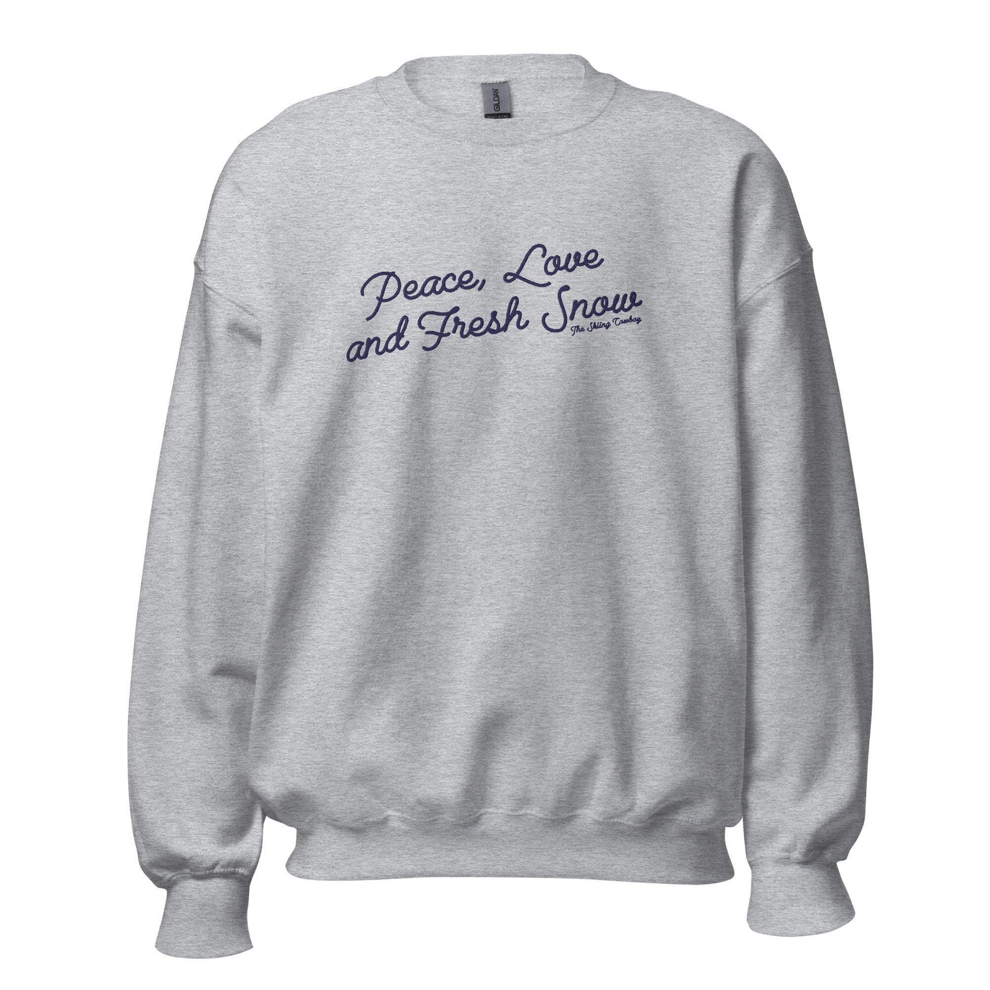 Sweat Unisexe à Col Rond Peace, Love and Fresh Snow grand motif bleu marine brodée