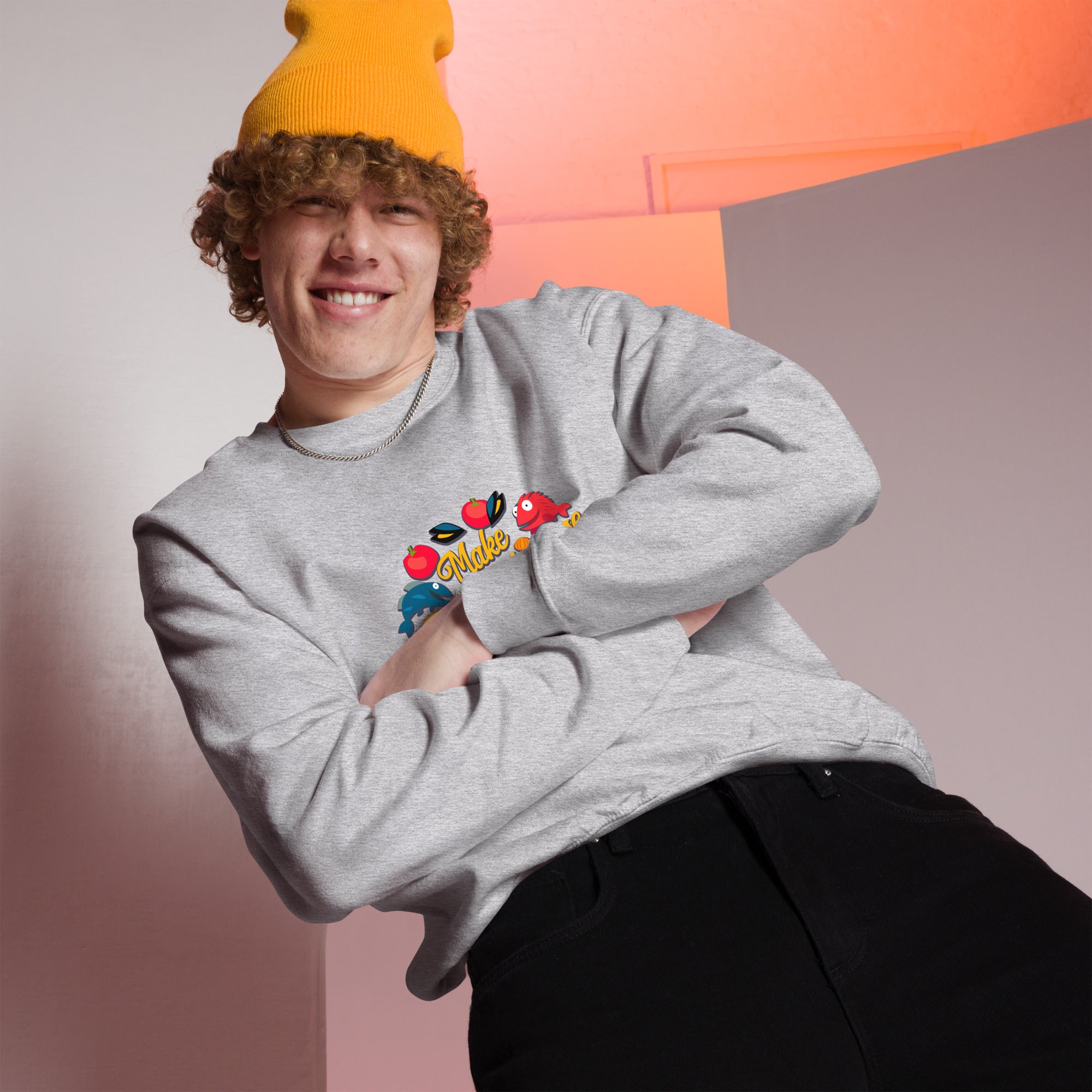 Sweat Unisexe à Col Rond Make Bouillabaisse Not War sur couleurs claires