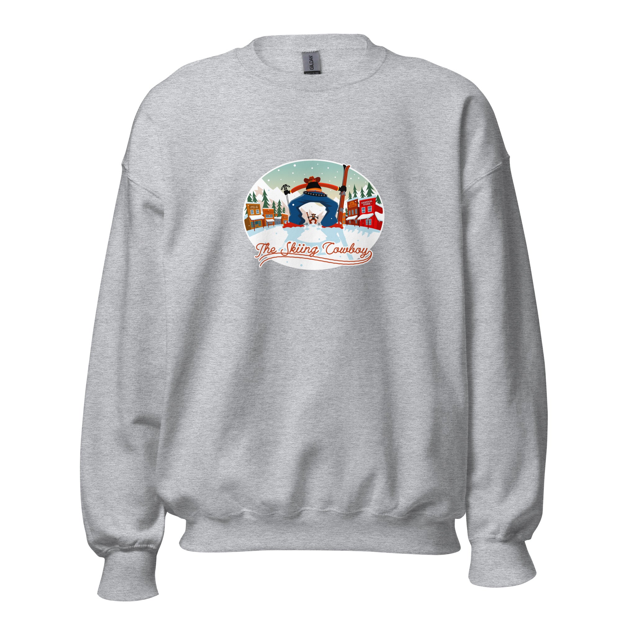 Sweat Unisexe à Col Rond Ski Fight at OK Corral sur couleurs claires (face & dos)