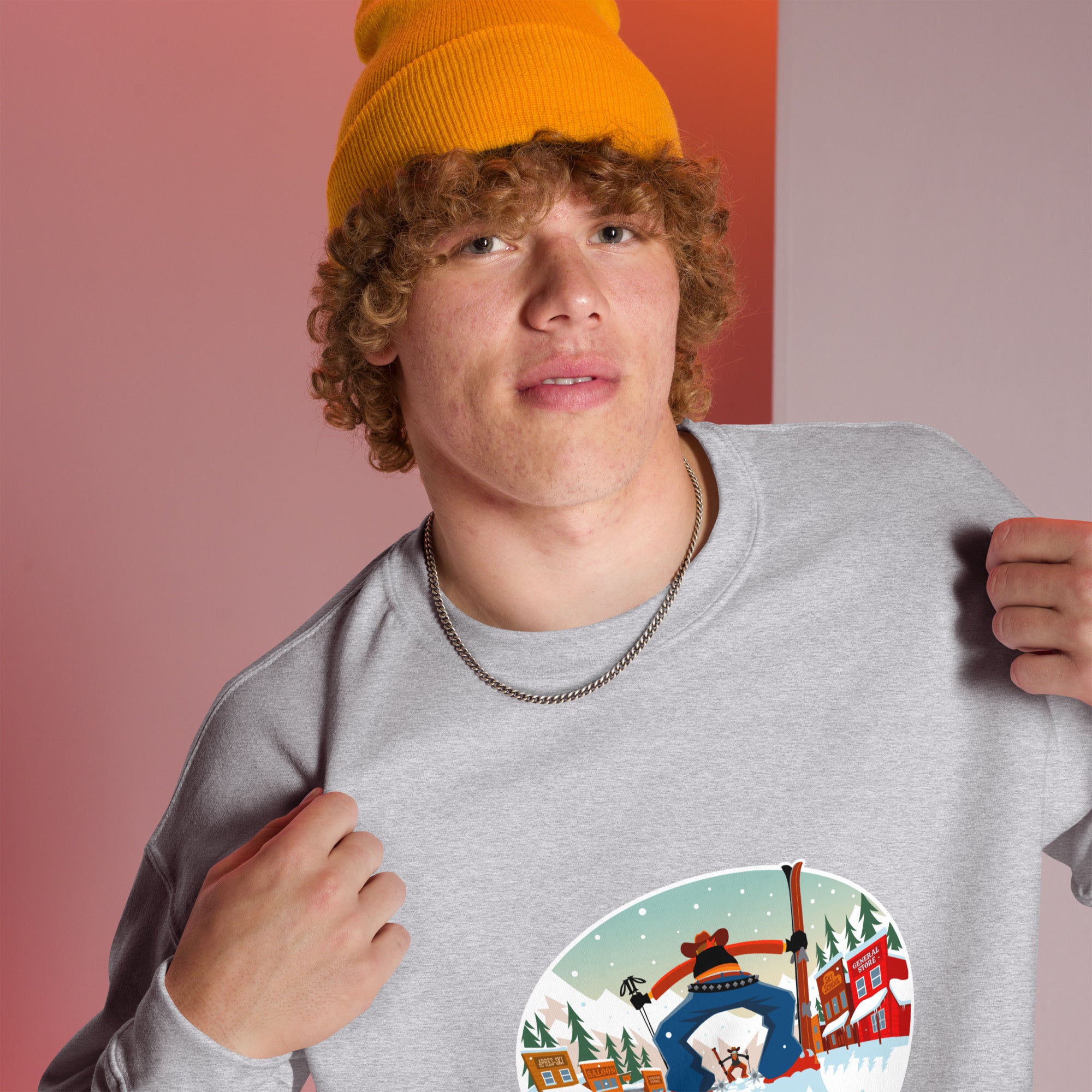 Sweat Unisexe à Col Rond Ski Fight at OK Corral sur couleurs claires (face & dos)