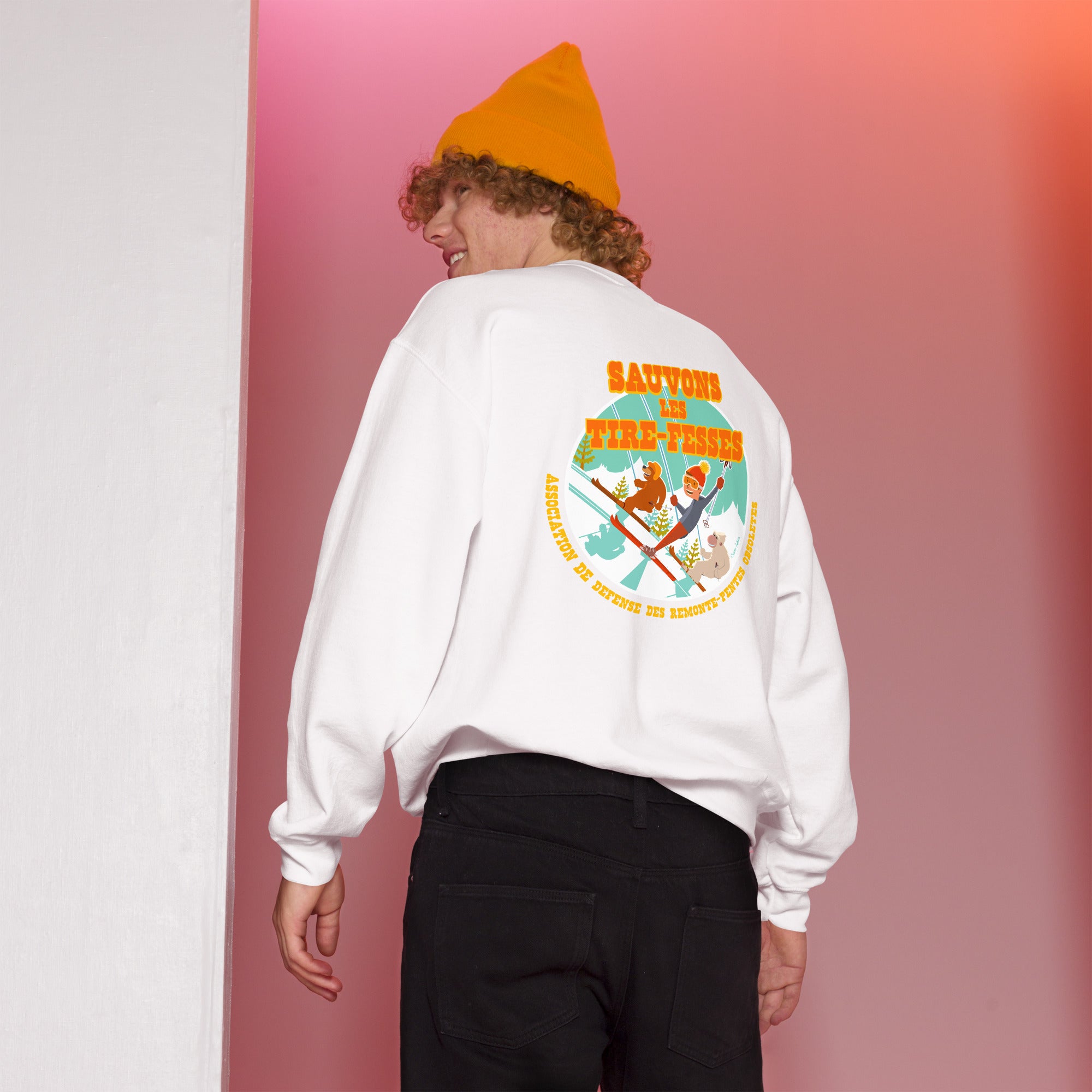 Sweat Unisexe à Col Rond Sauvons les Tires-fesses sur couleurs claires (face & dos)