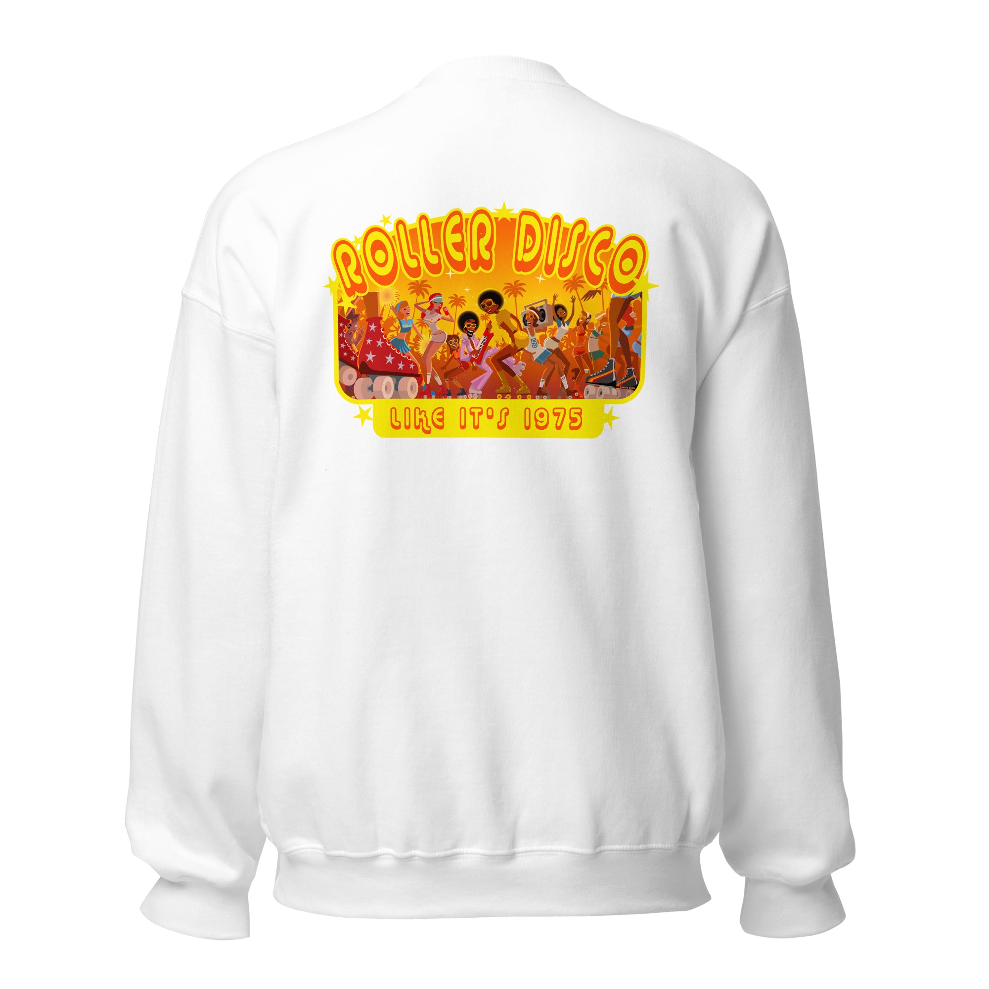 Sweat Unisexe à Col Rond Roller Disco 1975 sur couleurs claires (face & dos)