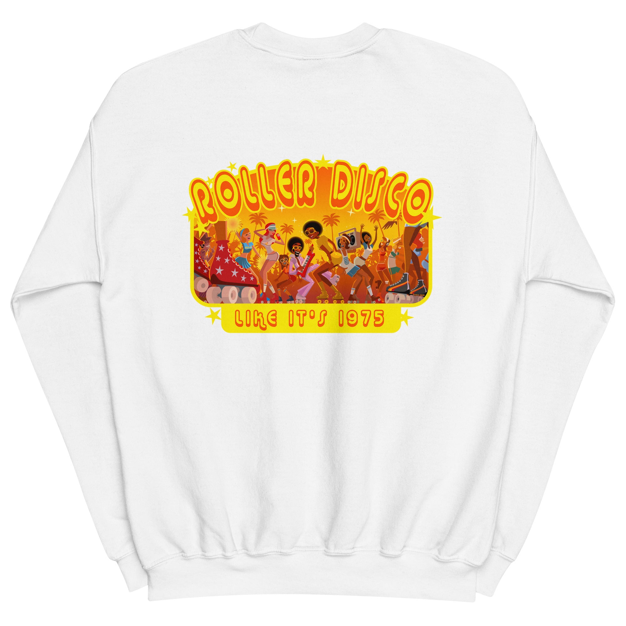 Sweat Unisexe à Col Rond Roller Disco 1975 sur couleurs claires (face & dos)