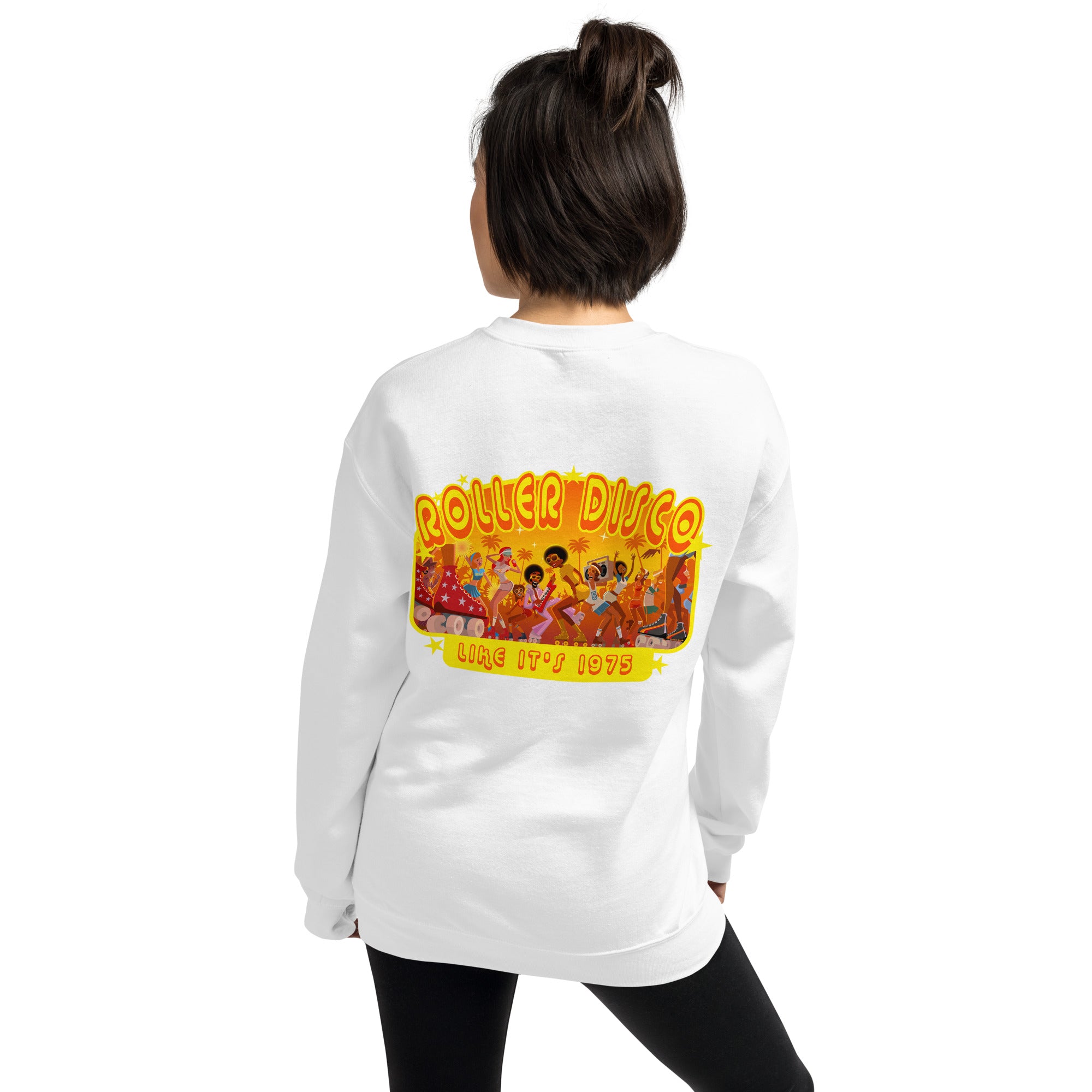 Sweat Unisexe à Col Rond Roller Disco 1975 sur couleurs claires (face & dos)