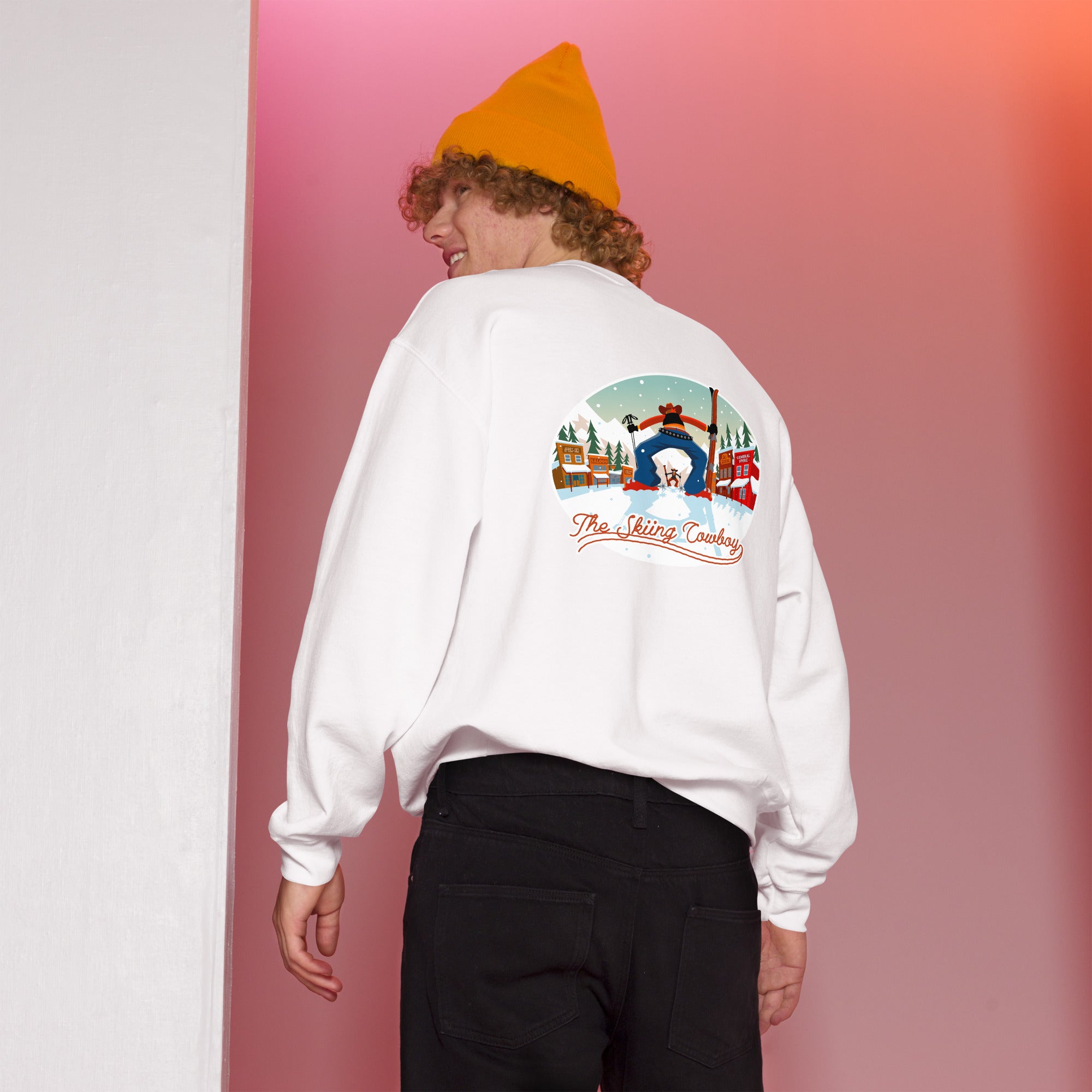 Sweat Unisexe à Col Rond Ski Fight at OK Corral sur couleurs claires (face & dos)