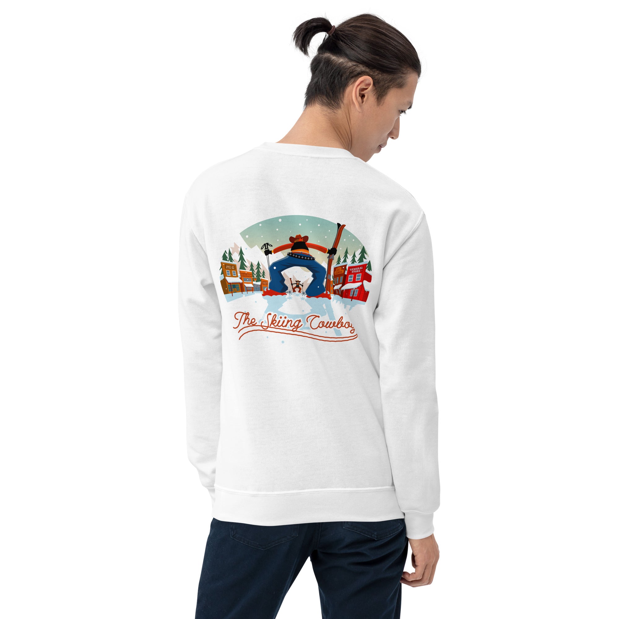 Sweat Unisexe à Col Rond Ski Fight at OK Corral sur couleurs claires (face & dos)