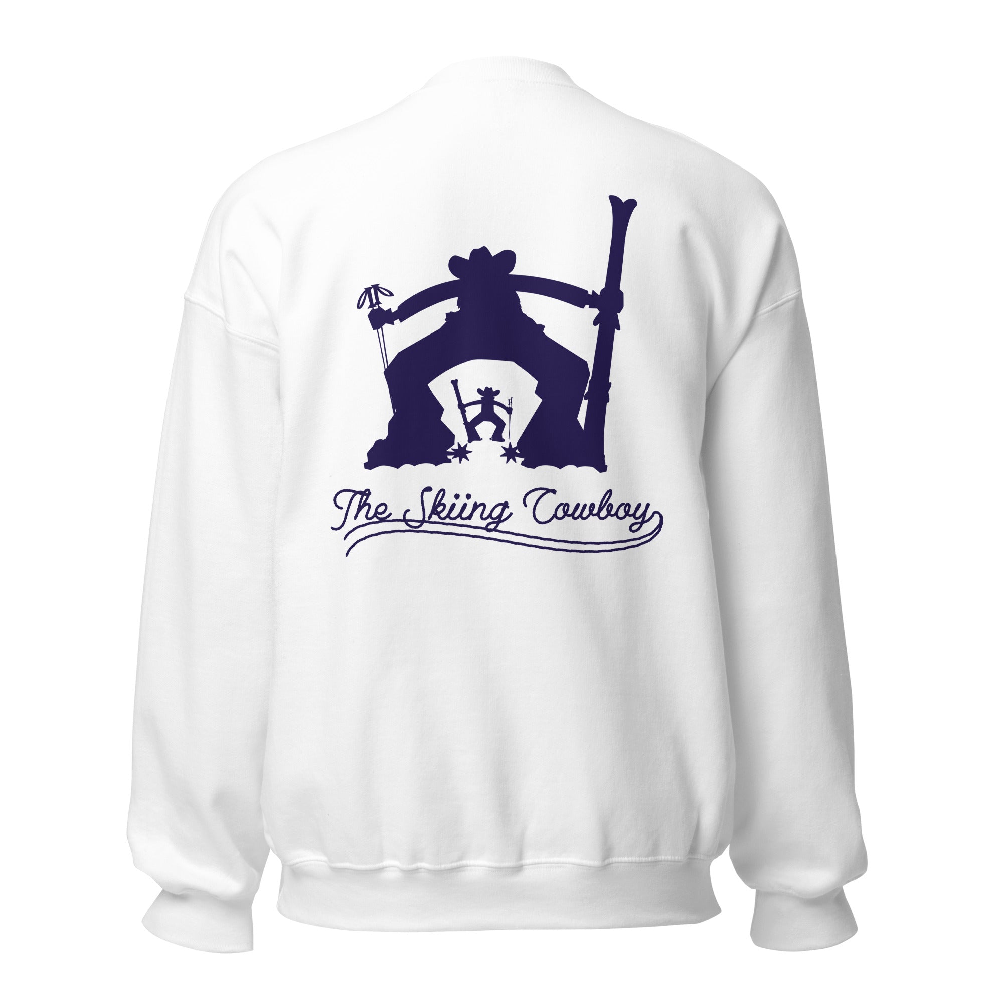 Sweat Unisexe à Col Rond Skiing Cowboy & Ski Fight at OK Corral Silhouette sur couleurs claires (face & dos)