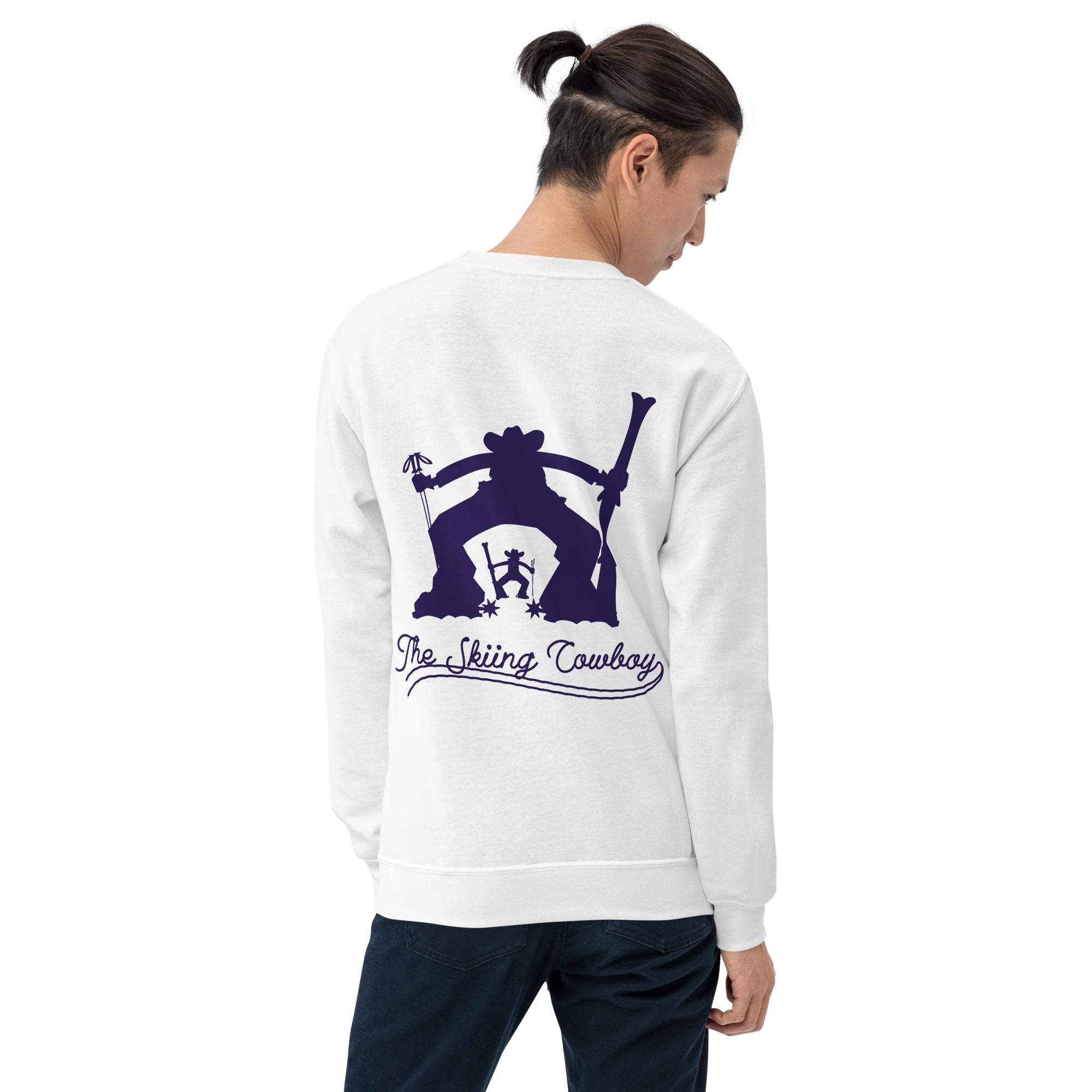 Sweat Unisexe à Col Rond Skiing Cowboy & Ski Fight at OK Corral Silhouette sur couleurs claires (face & dos)