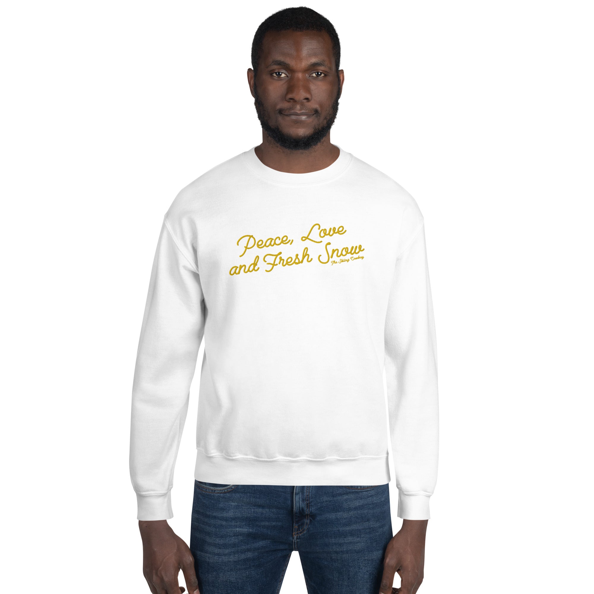 Sweat Unisexe à Col Rond Peace, Love and Fresh Snow grand motif brodé