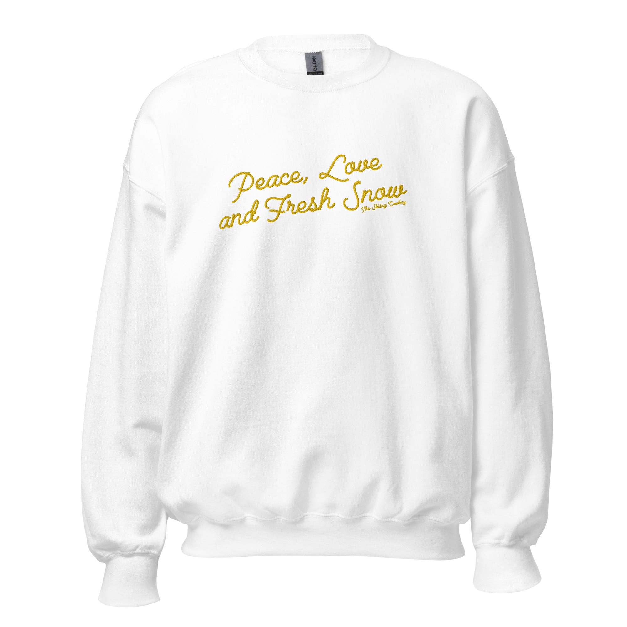 Sweat Unisexe à Col Rond Peace, Love and Fresh Snow grand motif brodé