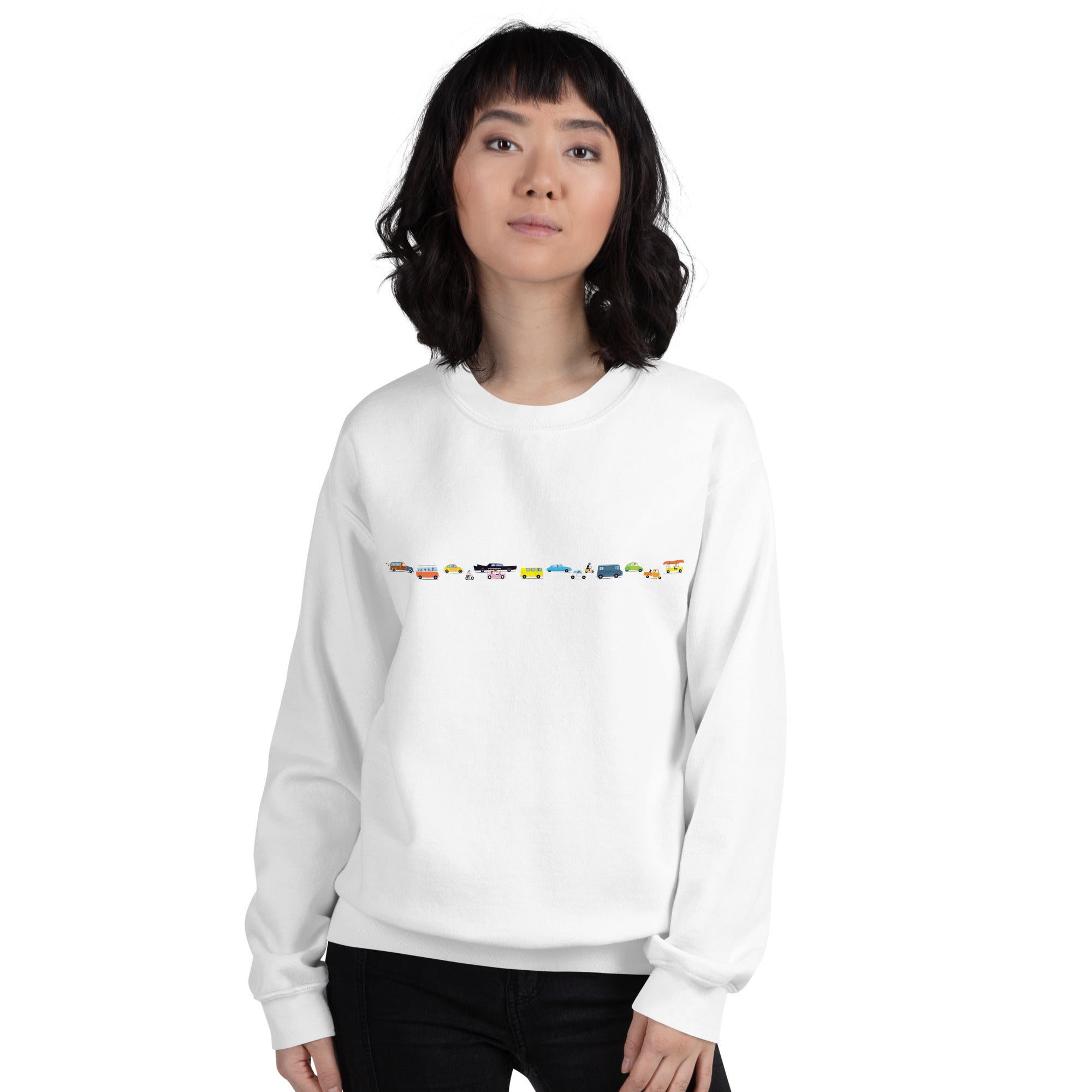 Sweat Unisexe à Col Rond Vintage Cars Traffic Jam sur couleurs claires