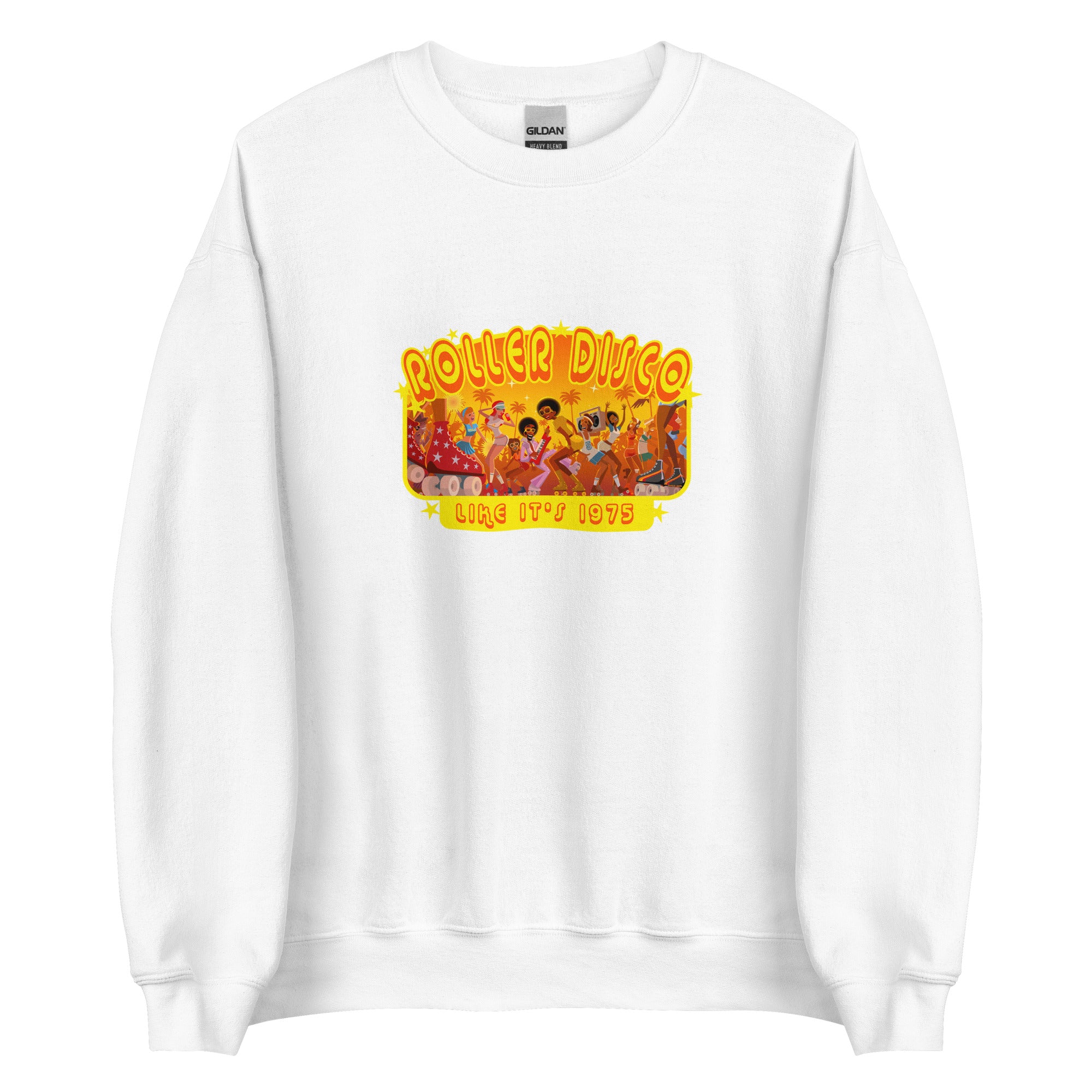 Sweat Unisexe à Col Rond Roller Disco 1975 sur couleurs claires (face & dos)