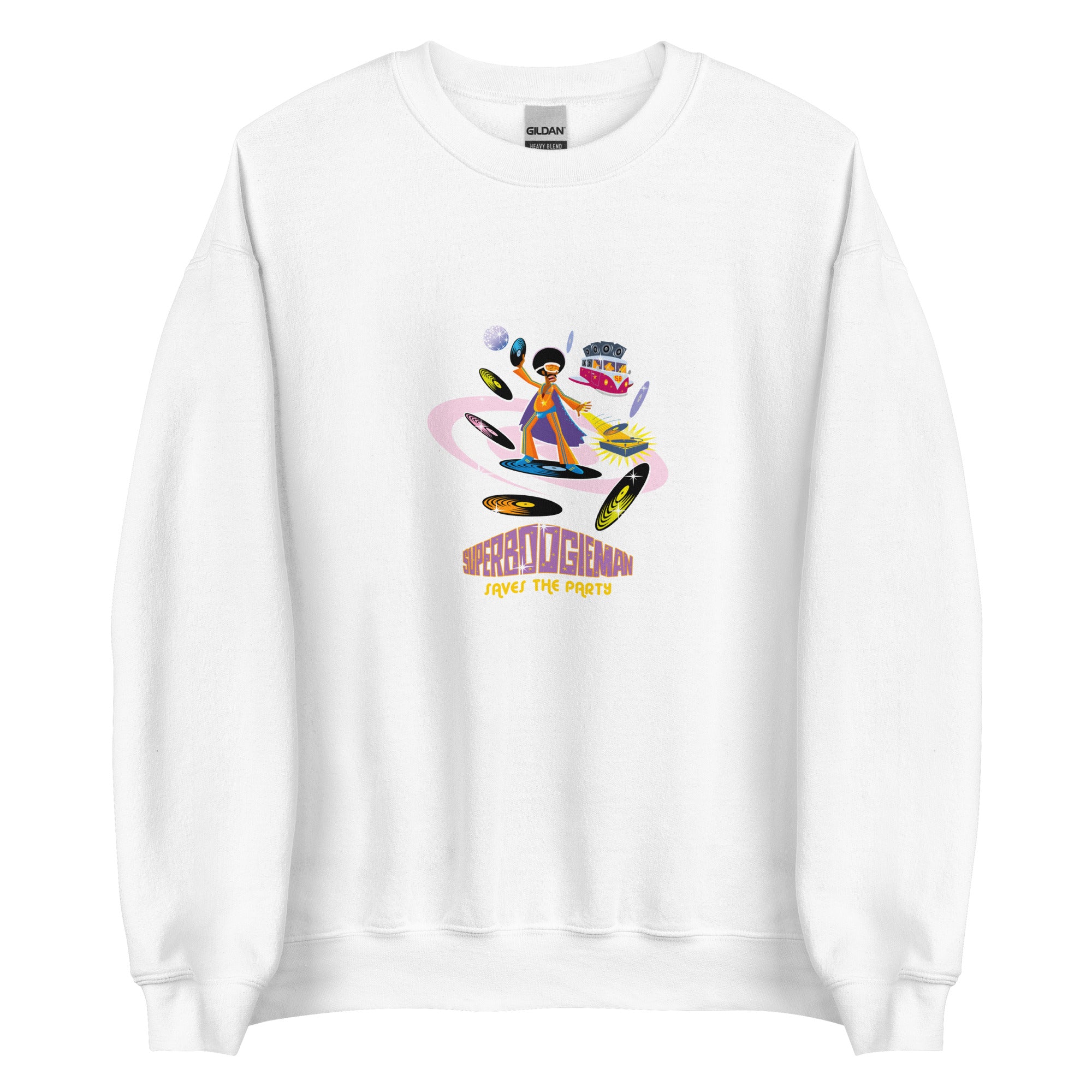 Sweat Unisexe à Col Rond Superboogieman sur couleurs claires (face & dos)