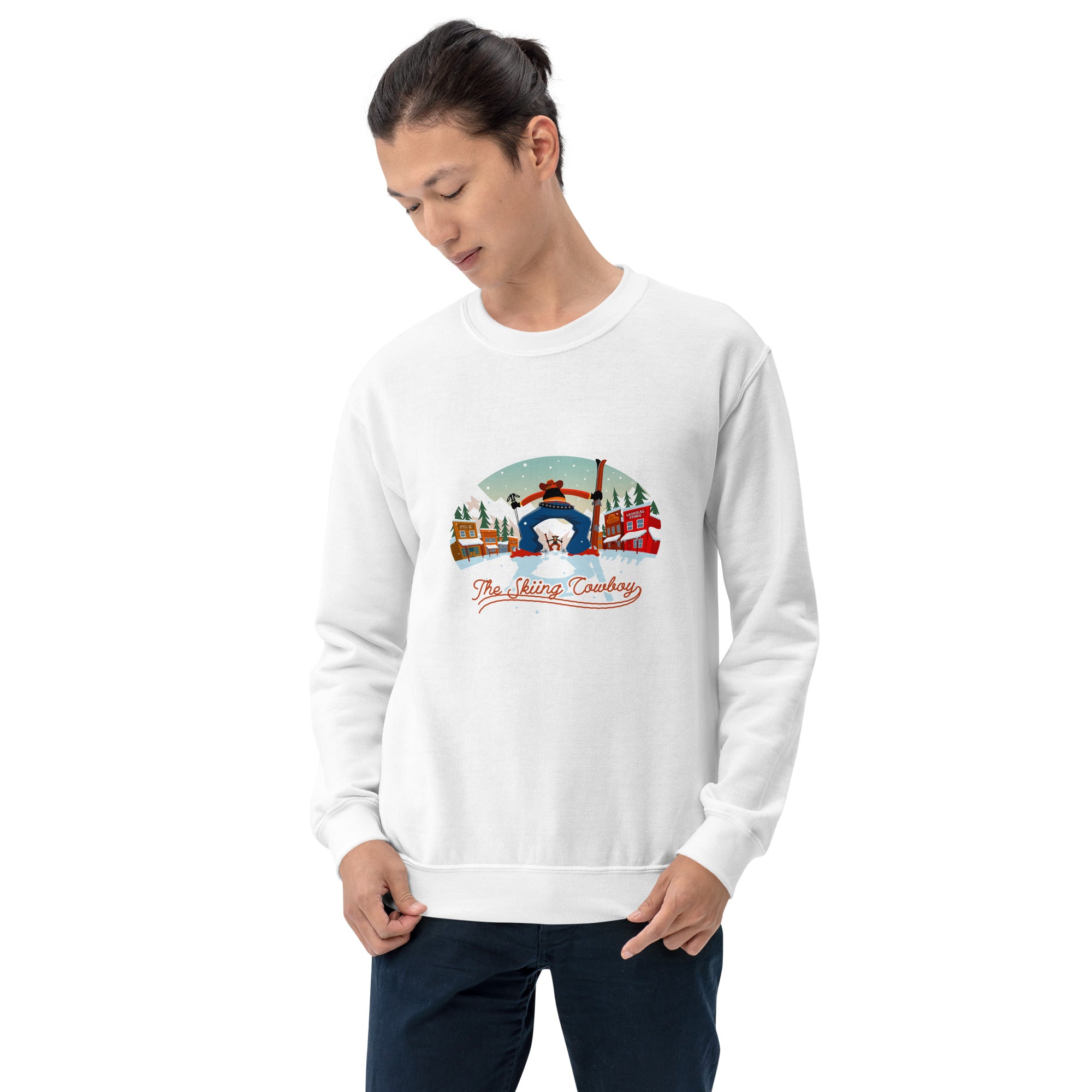 Sweat Unisexe à Col Rond Ski Fight at OK Corral sur couleurs claires (face & dos)