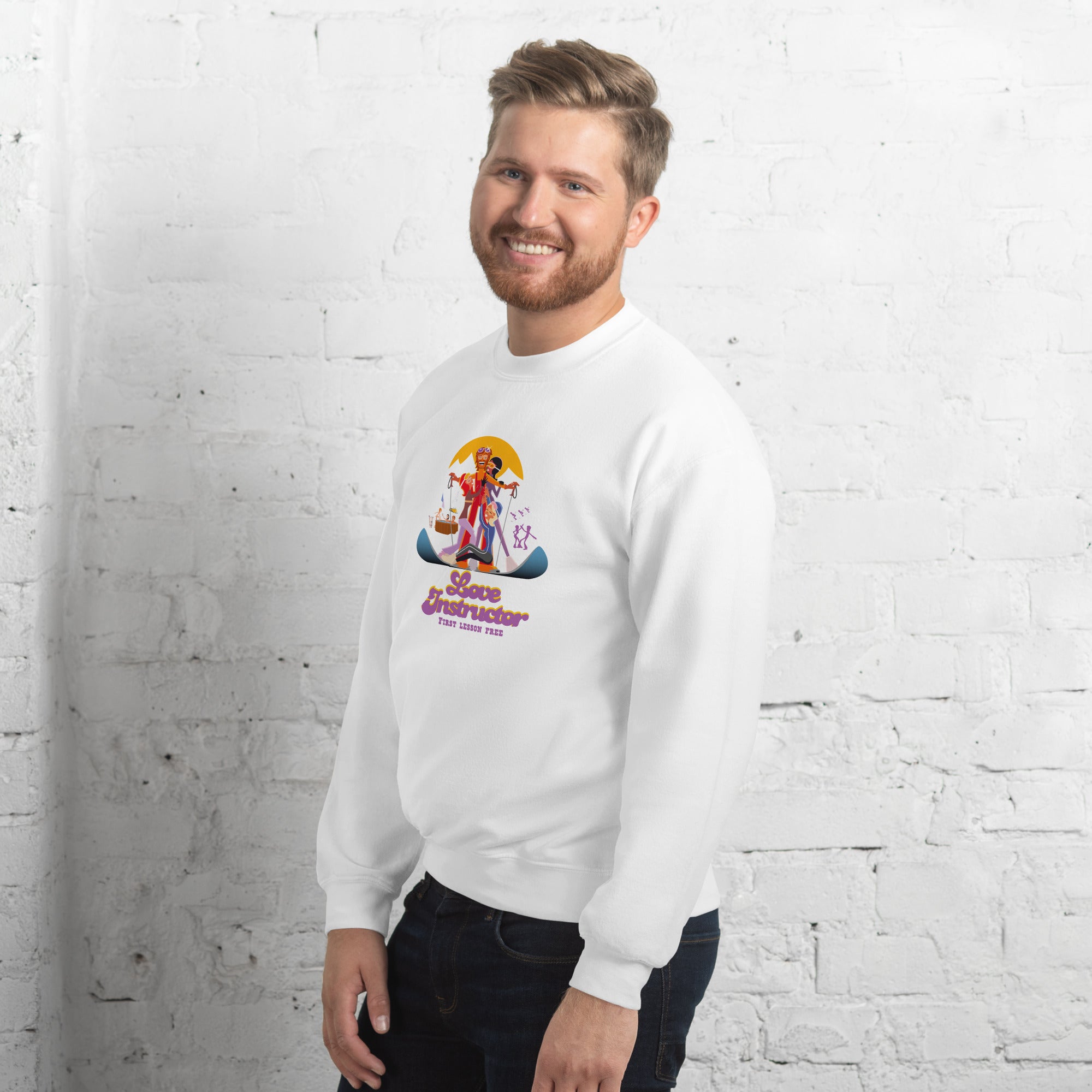 Sweat Unisexe à Col Rond Love Instructor First Lesson free sur couleurs claires