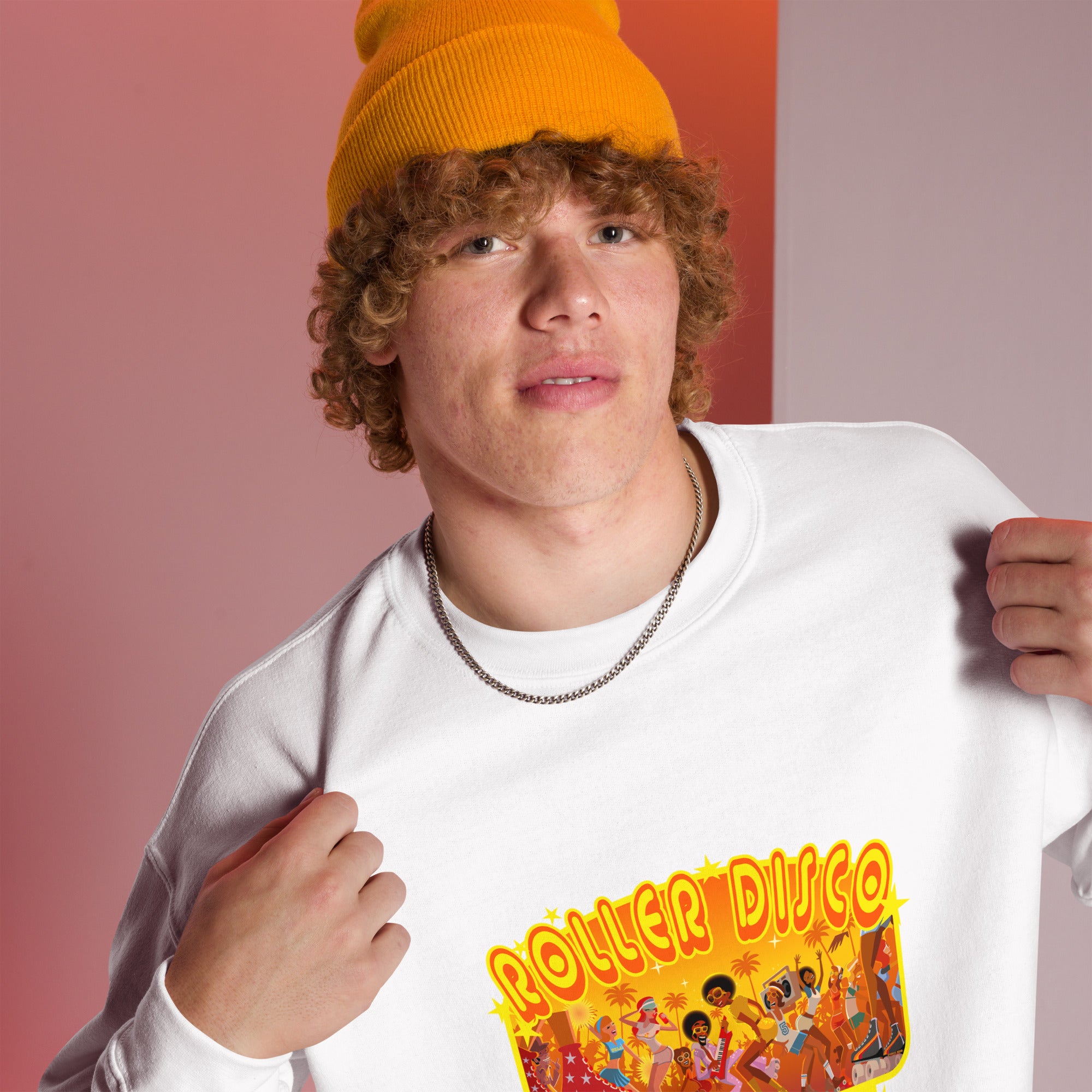 Sweat Unisexe à Col Rond Roller Disco 1975 sur couleurs claires (face & dos)