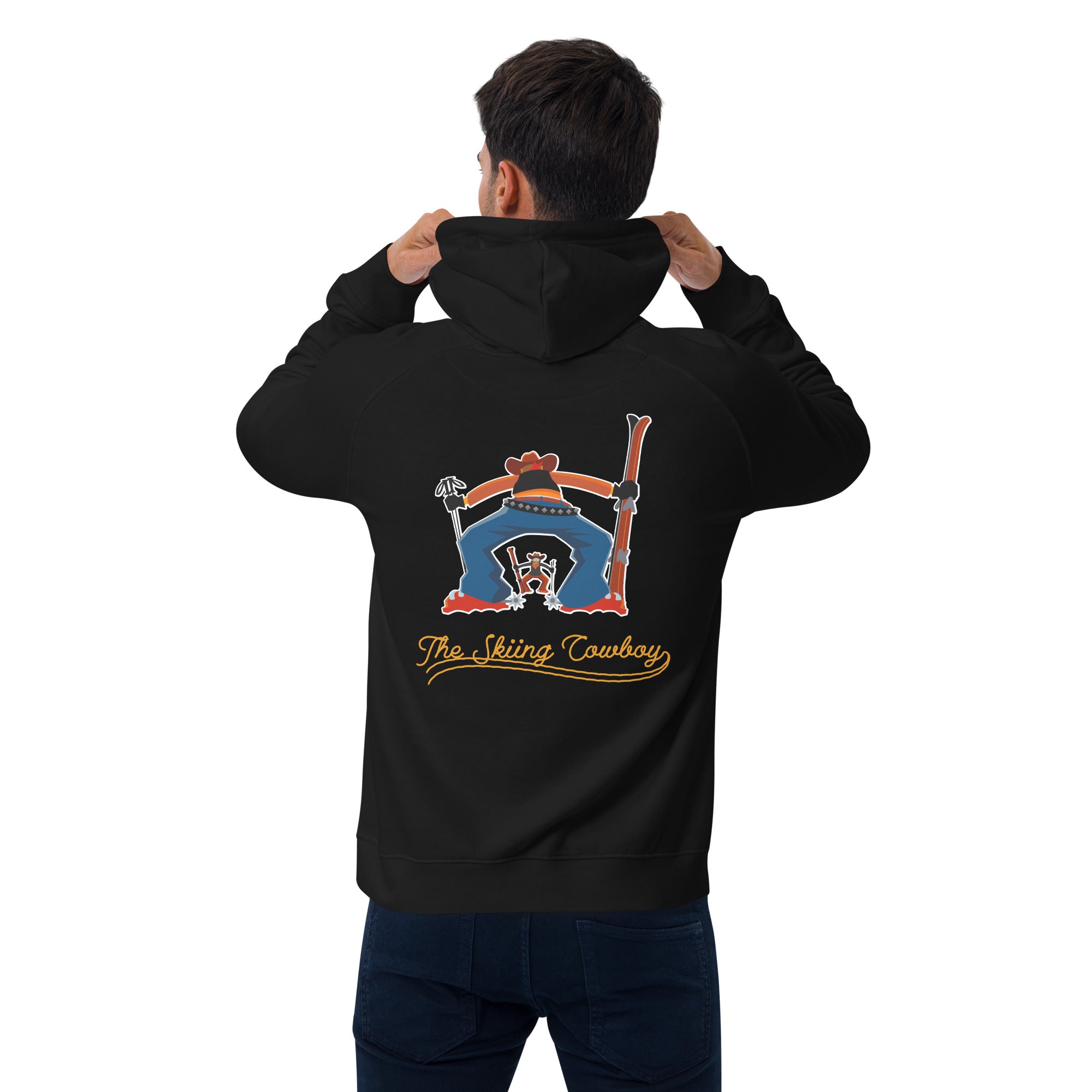 Unisex eco raglan hoodie Skiing Duel Outline (front & back)