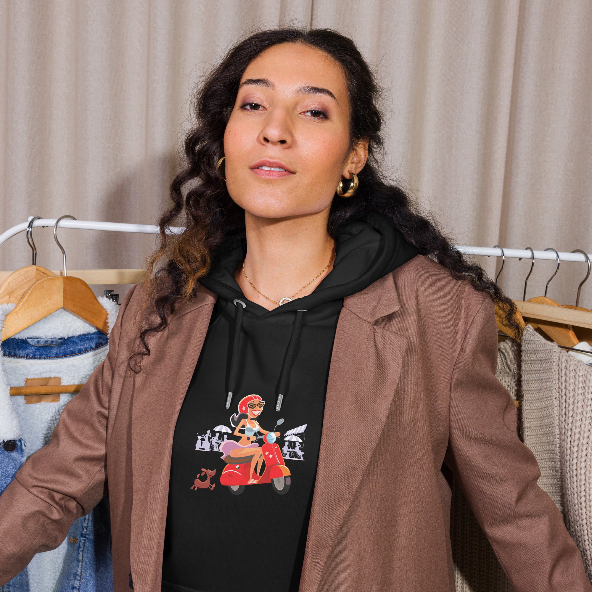 Sweat à capuche écologique Raglan unisexe Vespa Girl in St Tropez