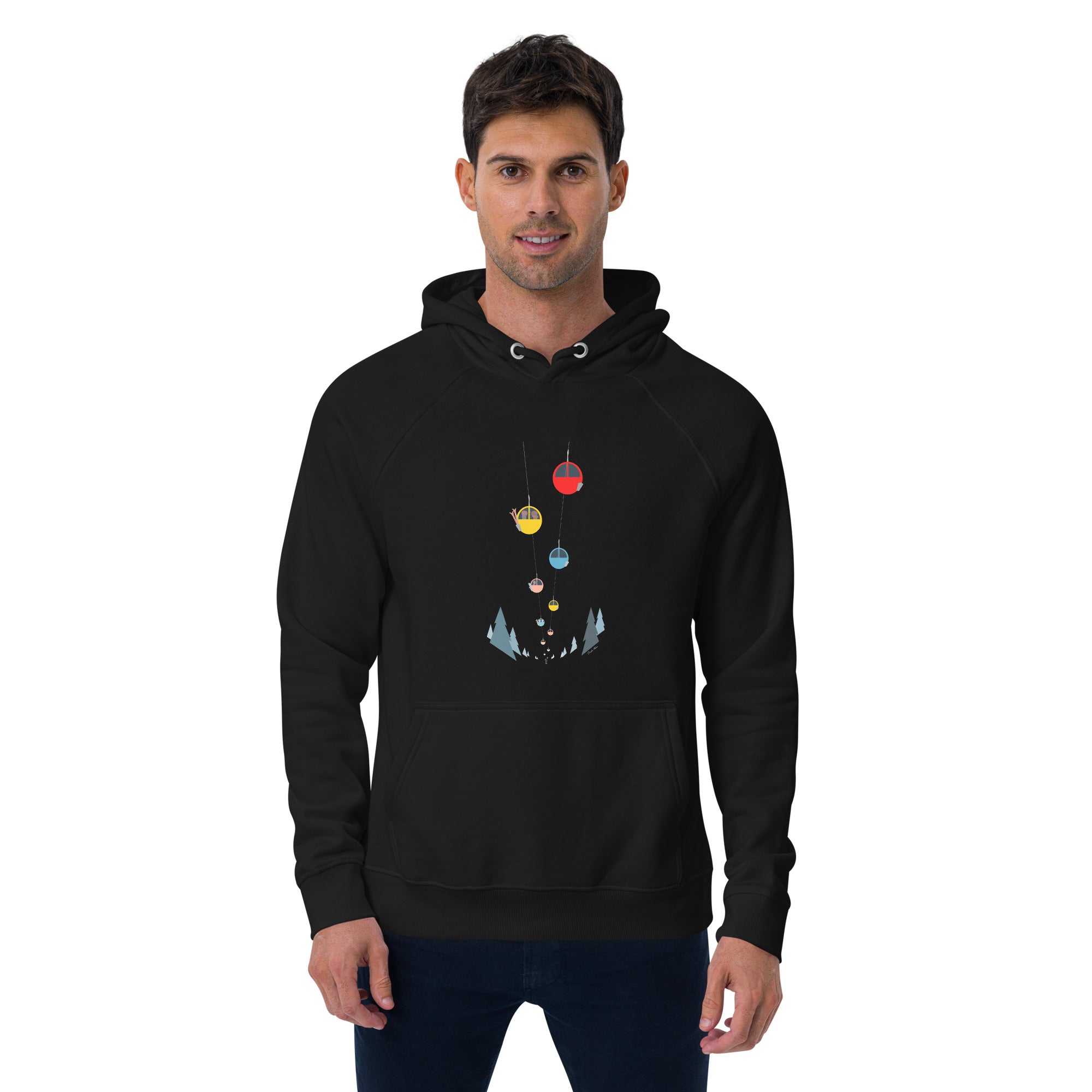 Unisex eco raglan hoodie Gondolas in the mist