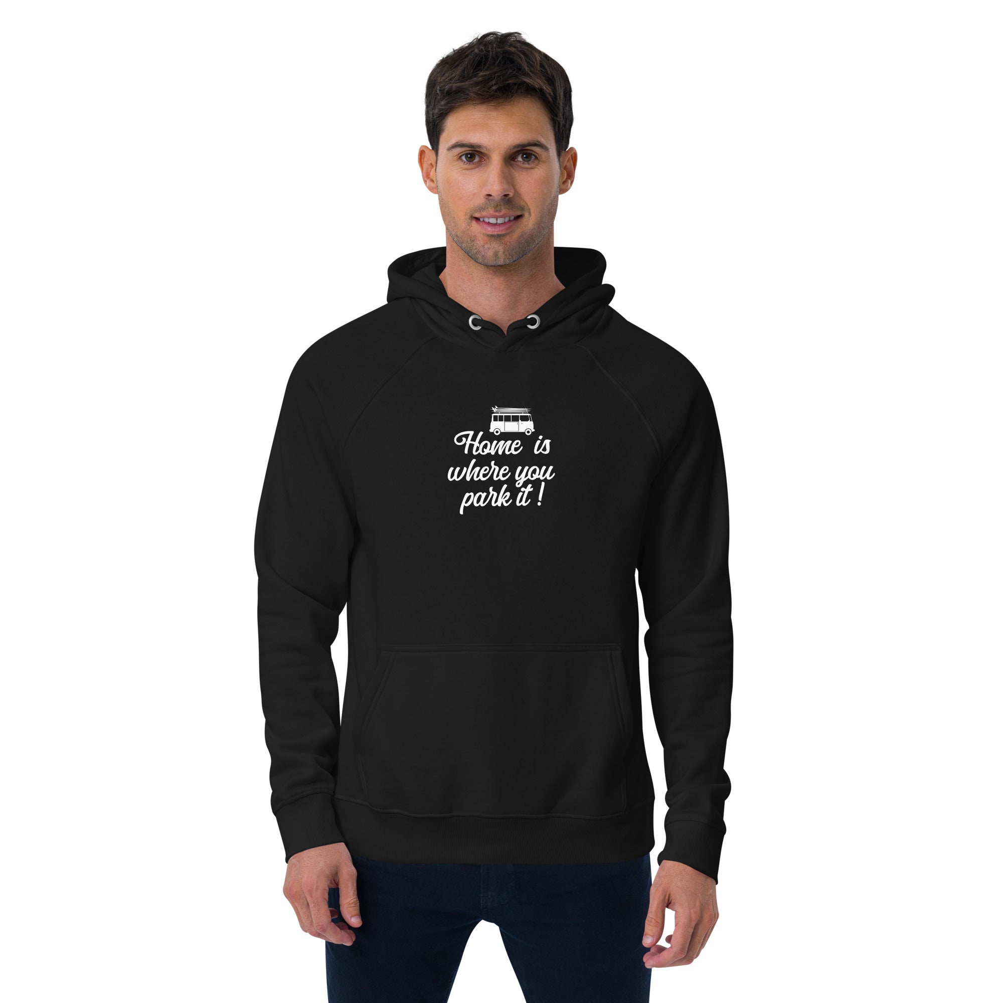 Unisex eco raglan hoodie White Surf Combi Home is where you park it