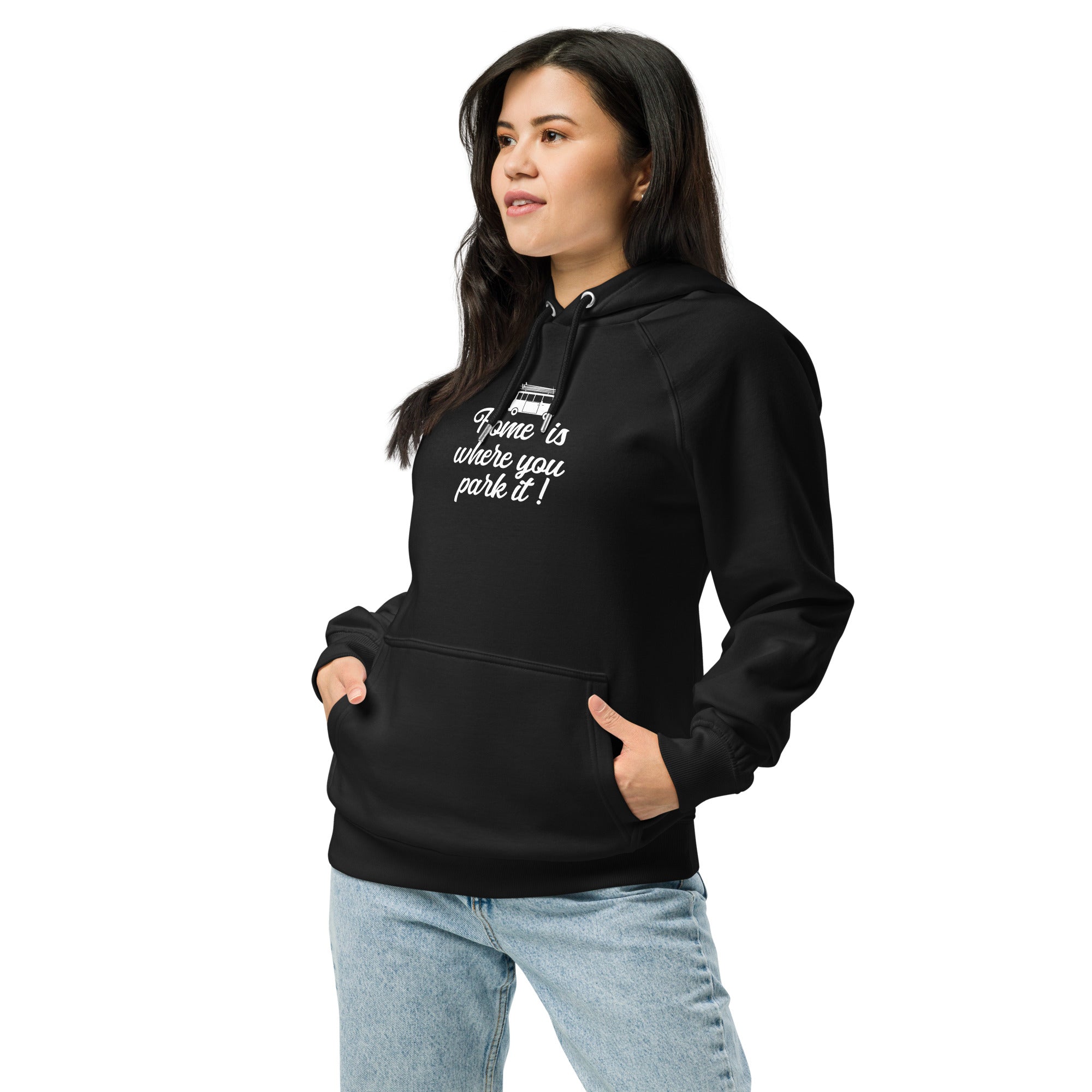 Unisex eco raglan hoodie White Surf Combi Home is where you park it