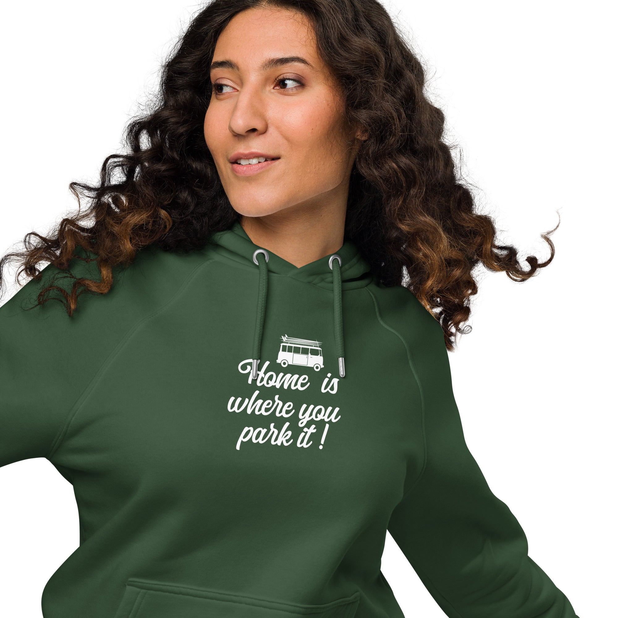 Unisex eco raglan hoodie White Surf Combi Home is where you park it