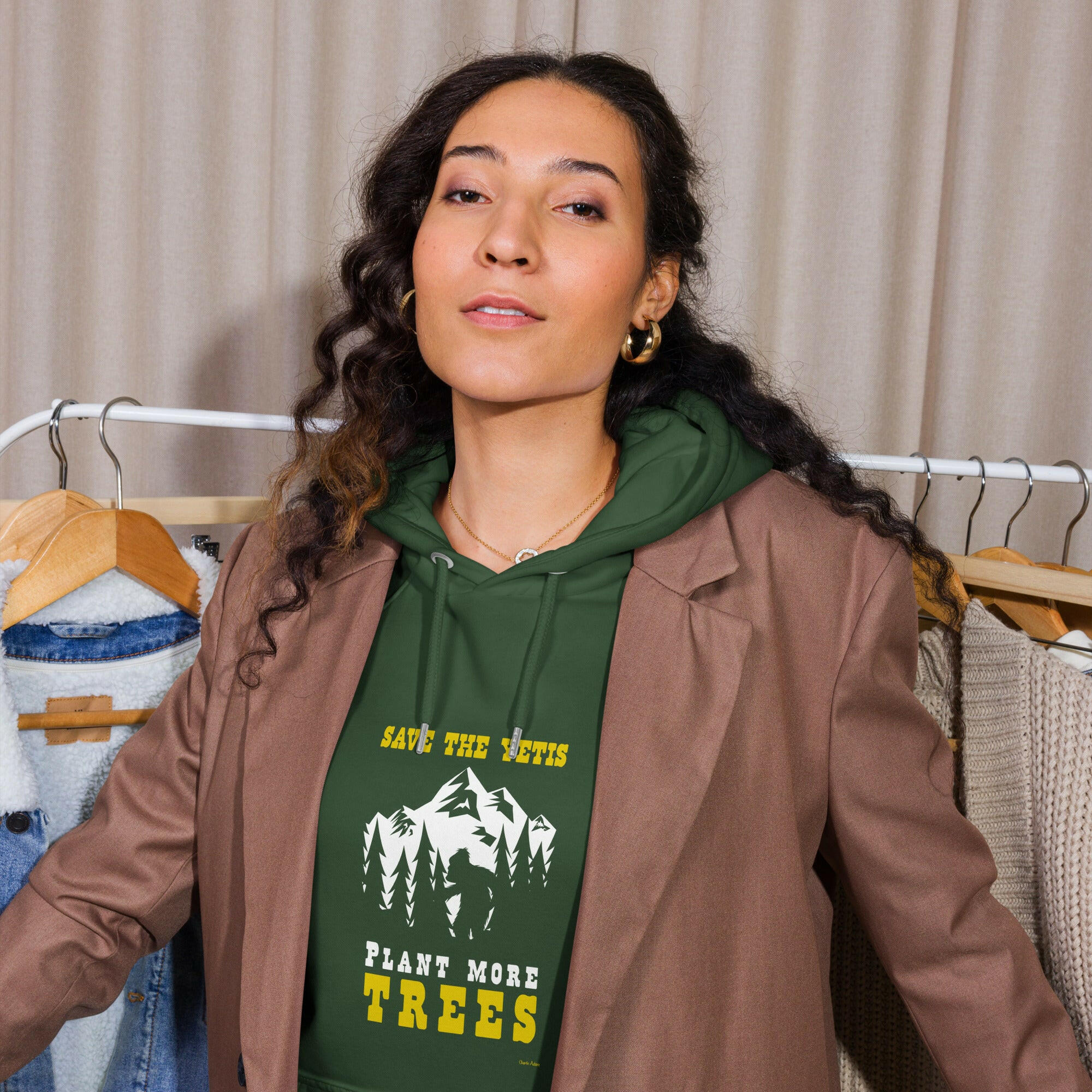 Sweat à capuche écologique Raglan unisexe Save the Yetis, Plant more Trees